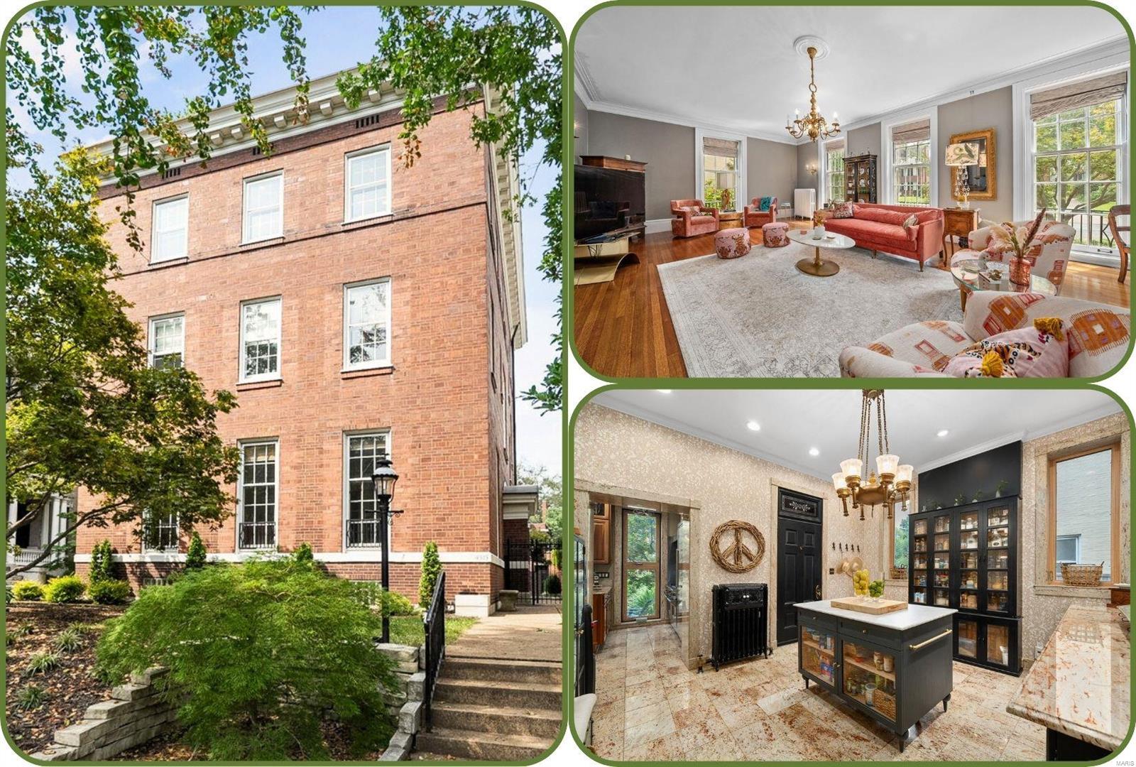 Historic Federal Style Masterpiece! Built by W.W. McArdle for William Papin of the famed Papin family with ties to the founder of St. Louis, Pierre Laclede. Marble Floors, stunning fireplaces, the comforts of modern living with historic millwork. The chef's kitchen boasting cherry cabinetry, 6-burner Wolf range, dual dishwasher and luxury amenities for hosting the dreamiest of parties throughout the property.
The 2nd-level hosts the primary suite with luxury marble bathroom and large custom closet or additional bedroom. The Office/Study with attached solarium has life-giving sunlight to begin every day. The 3rd floor includes a great room/ballroom/additional bedroom, another marble bathroom, guest kitchen with luxury amenities.
The tranquility of your backyard ecosystem. A custom patio, a pond with over 30 beautiful koi fish, a marble floored dining pavilion, and lush greenery.
On a private street, in the heart of Central West End. The location is second to none in STL. Additional Rooms: Sun Room
