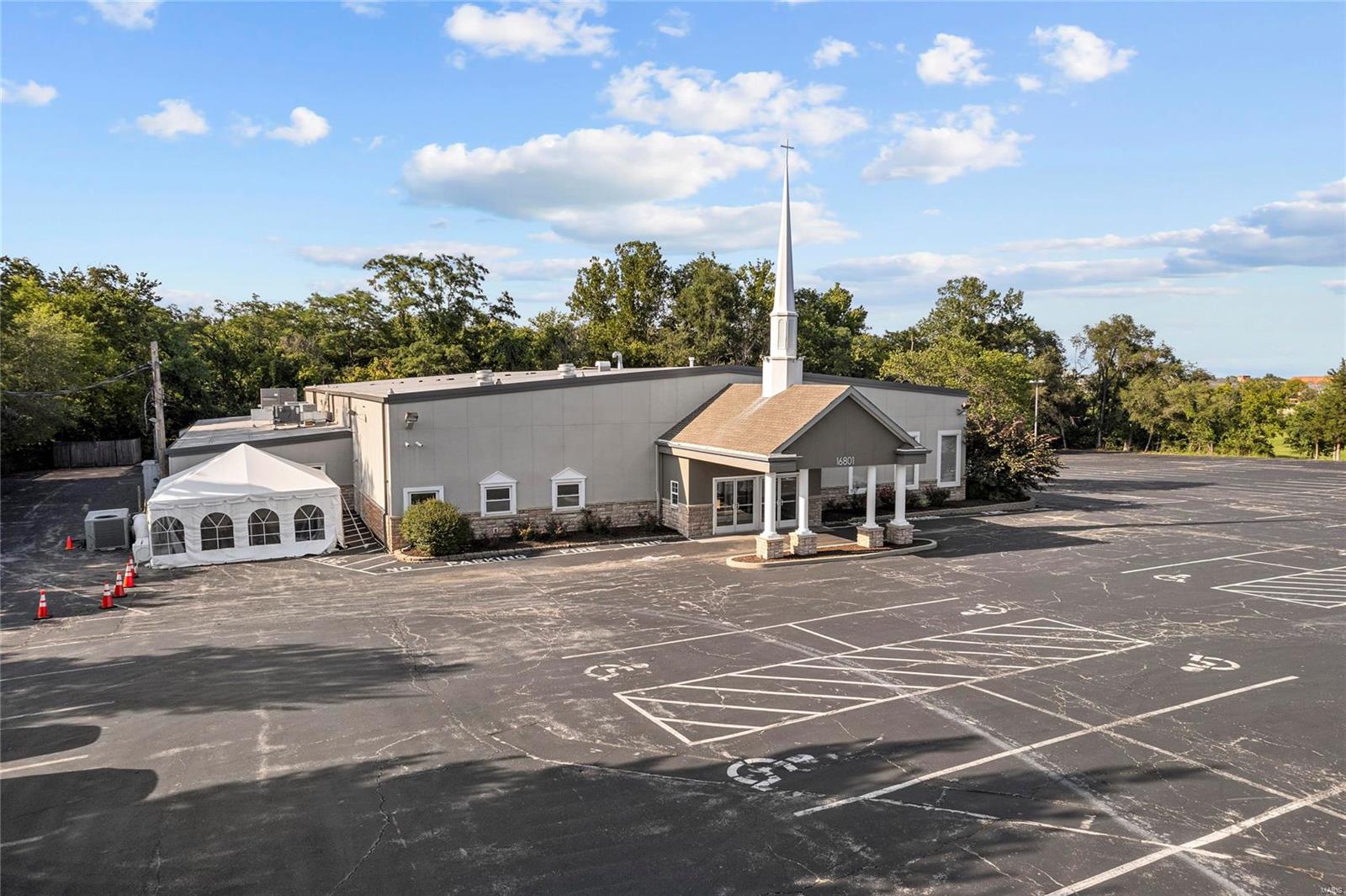 The property consists of a 17,595 SF church facility on a 3.70 AC lot.  The property is located just south of Wildwood Town Center, which makes this an incredible location for owner-users and also a fantastic site for new development.

Originally constructed in 1971 and beautifully renovated in 2017, this property offers a turnkey opportunity for churches looking to expand or open new locations. The recent renovations include striking modern & warm finishes, a fully updated worship center, and a commercial kitchen complete with a hood.   The building has 10 versatile meeting rooms or classrooms to use as adult meeting/teaching spaces and/or kids classrooms and nurseries. Furthermore, an additional 4.05 AC lot across Manchester Rd is available at 18630 Manchester Rd. Location: High Traffic, Suburban