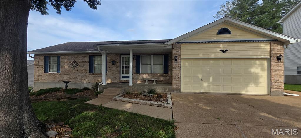 Welcome home to this stunning 4 Bedroom, 3 Bathroom Ranch Home nestled in the highly desirable neighborhood of Mastodon Meadows in Imperial, MO!
From the moment you arrive, you will appreciate the quite, low traffic, cul-de-sac that offers a peaceful retreat from those busy cut through streets.  Inside the bright, open floor plan you will enjoy the main floor laundry area right off the kitchen for easy living and convenience.  The spacious kitchen, dinning area, and living room boasts a large open feel for those family gatherings and holidays made even more enjoyable with the beautiful living room fireplace!  Just off the living room and dining area walk out onto the massive covered deck and gazebo perfect for grilling and entertaining no matter what the weather is doing. The deck has stairs that lead to either a concrete sidewalk to the front driveway or off the other end down stairs to a large concrete patio that you can enter into the walkout basement.  The partially finished basement boasts a large bed room and bathroom, a very nice utility/storage area with ample shelving, and a work shop including custom work bench with pegboard area that stays with the house.  Situated just minutes from Ross Fields and Historic Mastodon Park, this home provides the ideal blend of suburban tranquility and outdoor recreation. You will not be disappointed in this home, all it needs is you!