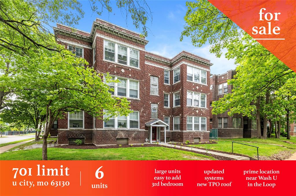 6 Family Building Steps from the Delmar Loop Value Add | Rents Significantly Below Market Brand New TPO Roof in Q2 2025 Large 2 Bed Units | Easy to add 3rd Bedroom Near Wash U, Delmar Loop, Clayton, Forest Park, etc. Updated Electrical, Sewer, Plumbing Located at Wash U Shuttle Pick Up / Drop Off.