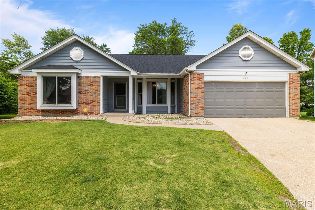 OPEN HOUSE IS CANCELED-- OFFER ACCEPTED. Welcome to 644 Bugle Run, a beautifully maintained home located in the heart of Florissant! This expansive 3,200+ sq. ft. ranch offers 4 bedrooms, 3 bathrooms, and a fully finished basement designed for spacious, comfortable living. Step inside to discover an open-concept layout with vaulted ceilings and abundant natural light throughout. The oversized living room offers a cozy wood-burning fireplace creates the perfect gathering space for relaxing evenings at home. The kitchen is thoughtfully updated with granite countertops, stainless steel appliances, ample cabinet space, and a center island with seating. It flows seamlessly into the hearth room, making entertaining effortless. The main level features three generously sized bedrooms and a full bath, along with an oversized primary suite complete with a large walk-in closet. The primary bath offers both a separate shower and a soaking tub for a true retreat experience. Main-floor laundry adds everyday convenience.The fully finished lower level provides exceptional additional living space, ideal for hosting guests, and includes an updated full bath, bonus sleeping area, and oversized family room. Outside, enjoy the expansive fully fenced backyard featuring a composite deck — perfect for outdoor gatherings, play, and added privacy. Additional updates include newer windows and roof. An attached garage and location within a quiet, established neighborhood further enhance this home’s appeal. Conveniently located just minutes from shopping, dining, schools, and parks, this North County gem is one you won’t want to miss.