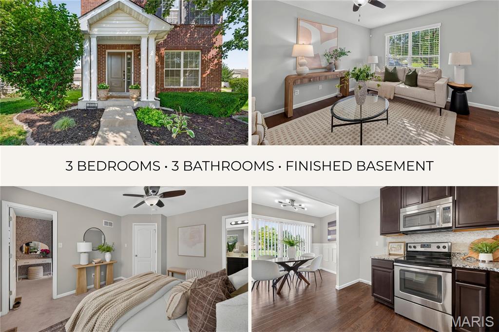 Welcome home to this beautifully landscaped two-story in the sought-after Charlestowne community! Enjoy exceptional neighborhood amenities including a scenic lake, playgrounds, pocket parks, & a peaceful waterfront pavilion. You’ll also love being within walking distance of New Town and just minutes from the Katy Trail!

A charming full-brick front elevation leads into a bright, open-concept floor plan with abundant natural light, fresh paint, and hardwood flooring throughout the main level. The kitchen is designed to impress with espresso cabinetry, granite countertops, a stone tile backsplash, stainless steel appliances including a smooth-top range, built-in microwave & dishwasher, plus a large pantry.

Upstairs, the spacious primary suite features a private bath with an adult-height vanity, tiled flooring, a walk-in shower, & an oversized walk-in closet. 2 additional bedrooms and a full hall bath with tile flooring complete the second level.

The finished lower level adds valuable living space with a large family room featuring an egress window & plenty of storage.

Step outside from the breakfast room to a cozy patio space that sides with open ground, offering a peaceful setting to relax or entertain. An extra-wide driveway, newer roof, and an unbeatable location complete this move-in-ready home. Schedule a showing today!