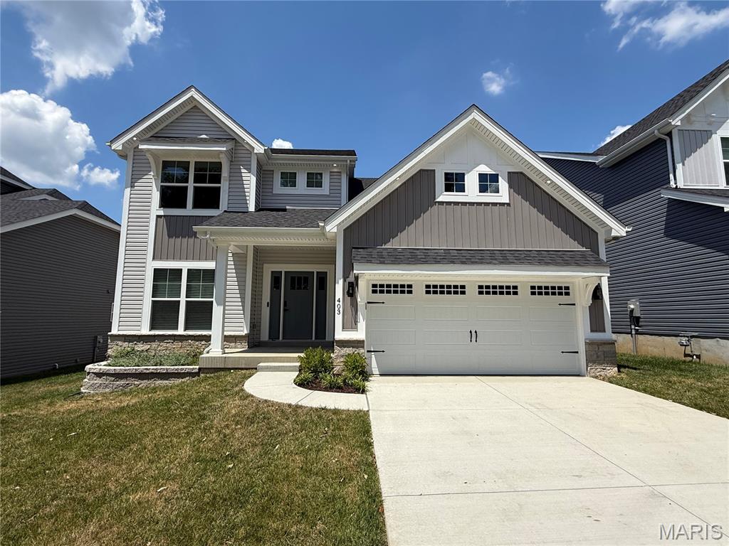 Welcome to Manors at Lynstone Park! This Enclave of 9 homes in the Kirkwood School district is next door to newly renovated Lynstone Park featuring walking trails, updated playground, covered picnic shelter, community gardens and more. This home at 403 Rayburn is the Magnolia Model. This 2820 Sq Ft 1.5 story home features a dedicated office, 4 bedrooms and 3.5 baths. Primary Bedroom on the main level with the second floor featuring 2 bedrooms with Jack and Jill Bath and an additional Primary Bedroom suite/ In-Law Suite.  Standout features include soaring 9-ft 1st-floor ceilings, electric cultured stone fireplace, tiled bathrooms, gas slide-in range, quartz countertops, main and second floor laundry rooms and a primary luxury bath featuring body sprayers, lighted mirrors, walk in closets in bedrooms, security systems, smart lock front doors and more!