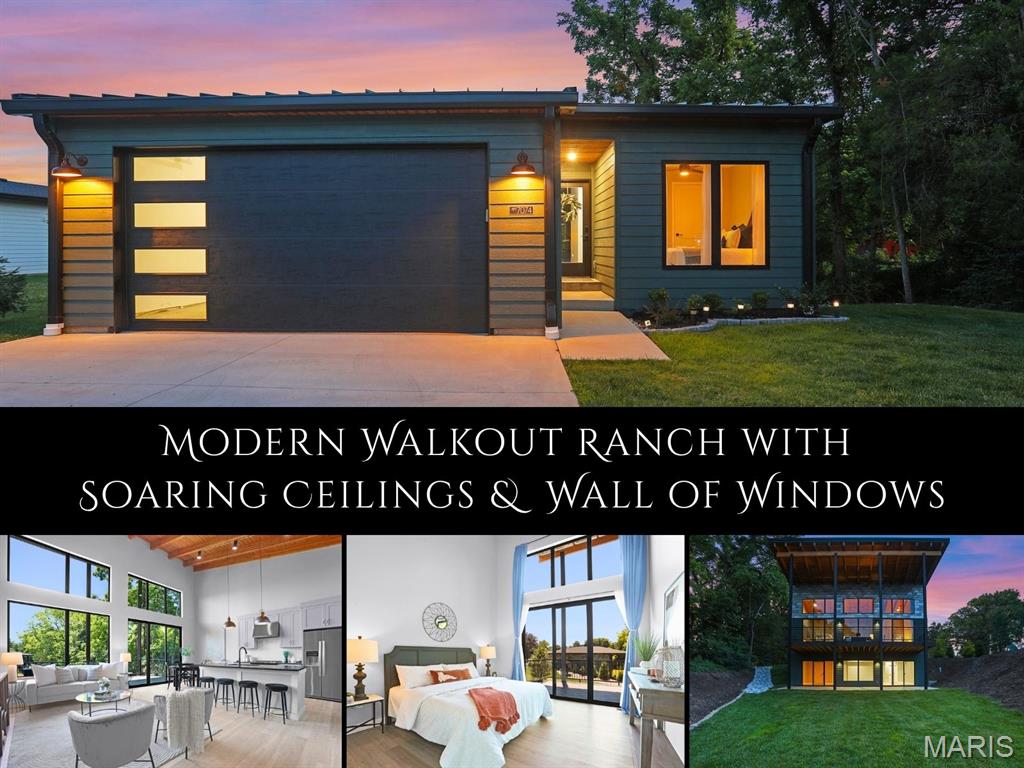 Modern architectural design meets everyday comfort in this stunning newer-construction walkout ranch near Dunlap Lake. Ideally located just steps from MCT Trails & minutes from downtown Edwardsville, shopping, dining & interstate access, this home offers a peaceful retreat without sacrificing convenience. Step inside to soaring vaulted oak ceilings w/ exposed beams, floor-to-ceiling windows & an open-concept layout filled w/ natural light. The stylish kitchen features quartz countertops, custom cabinetry, stainless appliances, a large center island and walk-in pantry tucked behind contemporary barn doors, flowing seamlessly into the living & dining areas. Sliding doors open to the covered deck, creating the perfect spot for morning coffee or evening gatherings surrounded by tranquil wooded views. The private owner's suite feels like a boutique getaway with vaulted ceilings, deck access, an organized walk-in closet & spa-inspired bath with tiled walk-in shower. A 2nd bedroom, full bath and main-floor laundry add convenience. The walkout lower level expands the living space with a spacious family room, third bedroom & full bath, creating a flexible area ideal for a home office, fitness space and guest retreat. Outside, enjoy a covered patio, lush backyard and low-maintenance outdoor living. As an added bonus, ownership includes access to a private dock on Dunlap Lake for a nominal annual fee of just $300, providing the perfect opportunity to enjoy boating, fishing, kayaking, and lakeside living. Thoughtfully designed with clean architectural lines, upscale finishes and exceptional indoor-outdoor flow, this move-in-ready home delivers the modern lifestyle today's buyers are seeking.