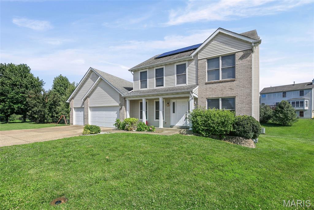 Spacious 4 bedroom, 4 bath home with full finished basement tucked away on a cul-de-sac in Shiloh’s Eagles Landing subdivision! With 3,400 sq ft of living space, this home offers the space, layout, and flexibility that can be so hard to find. The cul-de-sac setting gives this home a quieter feel, while still keeping you close to everything Shiloh and O’Fallon have to offer. The main level features a living room with a bay window, wood-burning fireplace, and tons of natural light. The kitchen, breakfast nook, and living room have an easy open flow for everyday living, while the formal dining room, flex room, and finished basement give you plenty of room for separation when you want it. The kitchen offers a center island and pantry, and the flex room works perfectly as an office, playroom, or additional sitting area. Upstairs you will find all 4 bedrooms, keeping everyone together on one level. The large primary suite has its own bay window, walk-in closet, and spacious ensuite with double vanity, soaking tub, and separate shower. The three additional bedrooms are all larger than average and include closet systems, giving everyone usable space without feeling cramped. The full finished basement has a half bath and adds even more room to spread out. There is enough space for a family room, rec room, game area, office, non-conforming bedroom or just a little separation when needed. Outside you will love the fenced backyard, patio space, generous .41 acre lot, and large 3-car garage. Neighborhood amenities include a clubhouse and community pool. Located in the highly sought-after Shiloh Village School District and O’Fallon High School. Enjoy easy access to shopping, dining, parks, and interstate access. This location is especially convenient for anyone wanting to be close to Scott AFB, with the base just about 10 minutes away. Possible VA loan assumption at 3% interest rate for qualified VA buyer. Ask your agent for more details!
