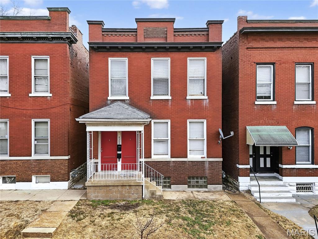 Well-maintained two-family brick home located in the historic Mount Pleasant neighborhood of South St. Louis City. This property features two updated units with excellent owner-occupant or investment potential.  The first-floor unit offers one bedroom, a functional layout with a hallway (not shotgun-style), generous closet space, and an updated kitchen. The second-floor unit features one bedroom and a smaller room that could be an office.  This unit is move-in ready. Both units offer high ceilings, updated kitchens with white cabinetry, plank vinyl flooring, fresh paint, updated bathrooms, decorative fireplaces, and sunporches.   Additional highlights include: Separate laundry areas for each unit located in the basement, Ample basement storage, Fenced backyard, Solid brick construction. Ideal opportunity to live in one unit and rent the other or add a well-maintained property to your investment portfolio.