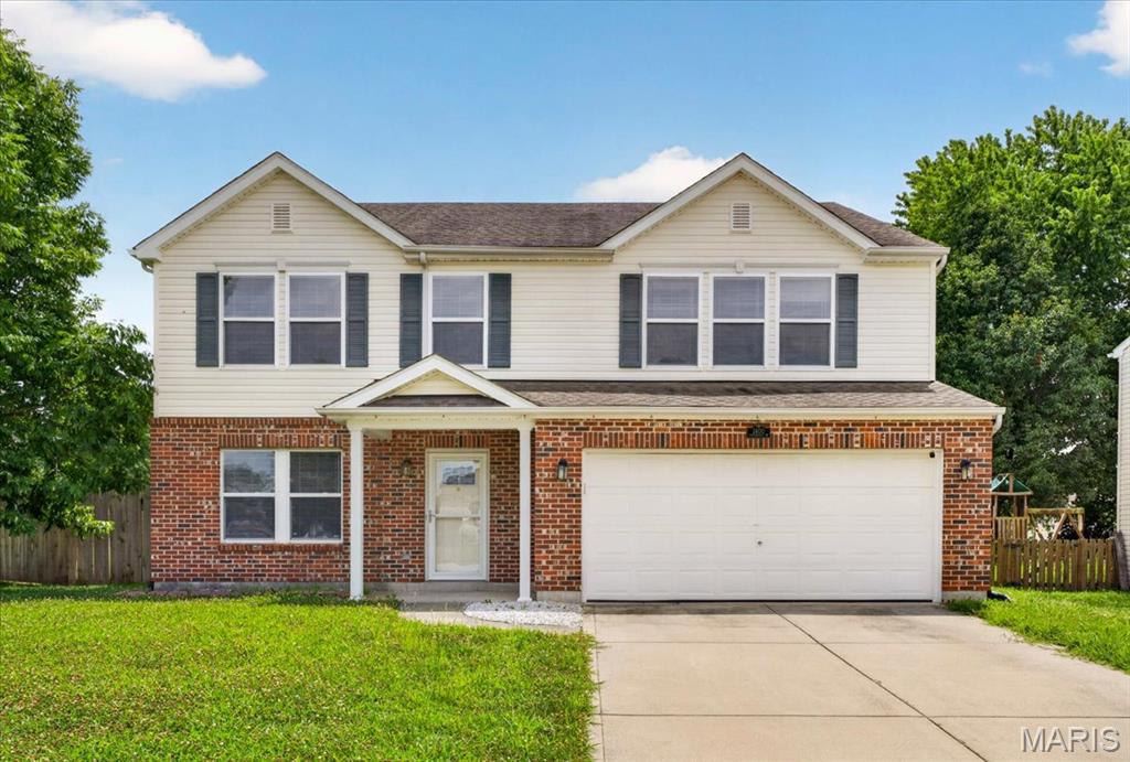Welcome home to this spacious 4 bedroom, 2.5 bathroom home situated on a corner lot in Mascoutah! A covered front porch welcomes you inside, where the main level offers a functional layout with an office, half bath, main floor laundry, and an open living space. The kitchen features a center island, pantry, refrigerator, stove/range, and dishwasher, and flows nicely into the dining area and living room perfect for everyday living and entertaining. Upstairs you will find four bedrooms, including the primary suite with a private full bathroom and walk-in closet. The upper level also includes a shared full bathroom and a loft area, offering flexible space for a second living area, playroom, study space, or home office. Enjoy the outdoors from the covered patio overlooking the fenced yard. An attached utility shed provides convenient extra storage for yard, garden, and outdoor items. Great location close to Scott Air Force Base, schools, shopping, dining, and more!