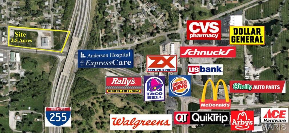 Prime 3.5-acre redevelopment opportunity at 41 E MacArthur Dr in Cottage Hills/Bethalto. Offered at $1,200,000, this highly visible commercial site is strategically positioned adjacent to the I-255 exit and approximately 1.7 miles from St. Louis Regional Airport. The property is situated within the Riverbend Enterprise Zone and benefits from approximately 40,000 vehicles per day. Excellent redevelopment potential with convenient interstate access and proximity to established national retailers, restaurants and services. Ideal opportunity for commercial, retail or other redevelopment uses, subject to zoning and municipal approval.