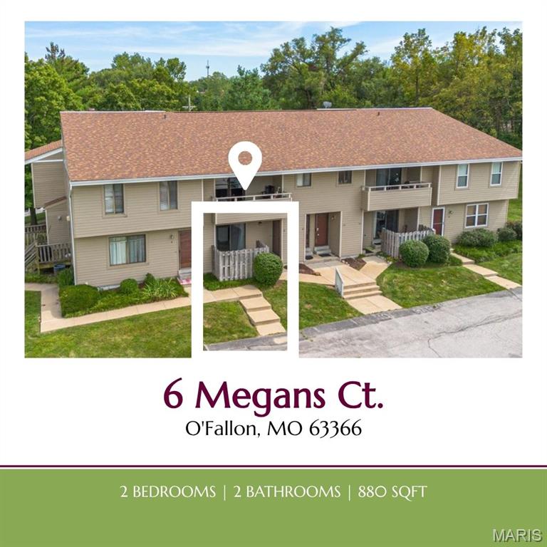This beautifully maintained 2-bedroom, 2-bathroom condo offers 880 square feet of thoughtfully designed living space in one of O'Fallon's most convenient locations. This ground-level unit means no stairs, no elevators — just easy, effortless access from the moment you walk in the door.

Step inside to an open floorplan filled with natural light in every room, creating a bright, airy atmosphere that makes the space feel larger than its footprint. At the heart of the home is a kitchen featuring a spacious island — a standout feature that sets this unit apart from many comparable condos, offering extra counter space and a natural gathering point for cooking and entertaining.

The primary bedroom offers the convenience of its own en-suite bathroom, while a second full bathroom is centrally located off the hallway — flexible for use as a home office, guest room, or additional living space. Both bathrooms are well-appointed and move-in ready.

Adding even more value is the basement, offering additional square footage perfect for storage or personalized space to suit your needs — whether that's a workshop, hobby area, or extra room to spread out.

Convenience continues outside with one assigned parking spot for easy, reliable access every time you arrive.

Location is a standout feature in its own right. Nestled in the heart of O'Fallon, this condo is just minutes from shopping, dining, parks, and major routes for an easy commute.

With its bright interior, open layout, standout kitchen island, and bonus basement space, 6 Megans Ct offers exceptional value in a prime location. Schedule a showing today to see it in person.