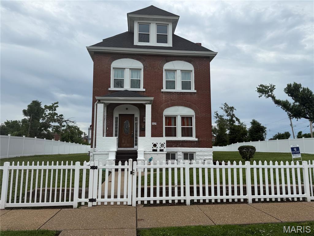 CITY LIVING. This includes the two lots, all fenced in with the house. Updated three-story, 4-bedroom, 2.5-bathroom solid brick centennial home featuring updated energy-efficient vinyl windows throughout, a newer HVAC heating and cooling system, architectural roofing, plumbing, and a hot water tank. Entry foyer. Updated kitchen and bathrooms. Convenient second-floor laundry. Bathroom on each level. Unfinished lower level that walks out to the fully fenced yard. The updated PVC plumbing is not underground. Shed stays. Seller is offering a one-year warranty at closing for the buyer’s peace of mind. MLS#25079166 & MLS#25079186 are included in the sale. Roof done on June 2025 by FM ROOFING CO.