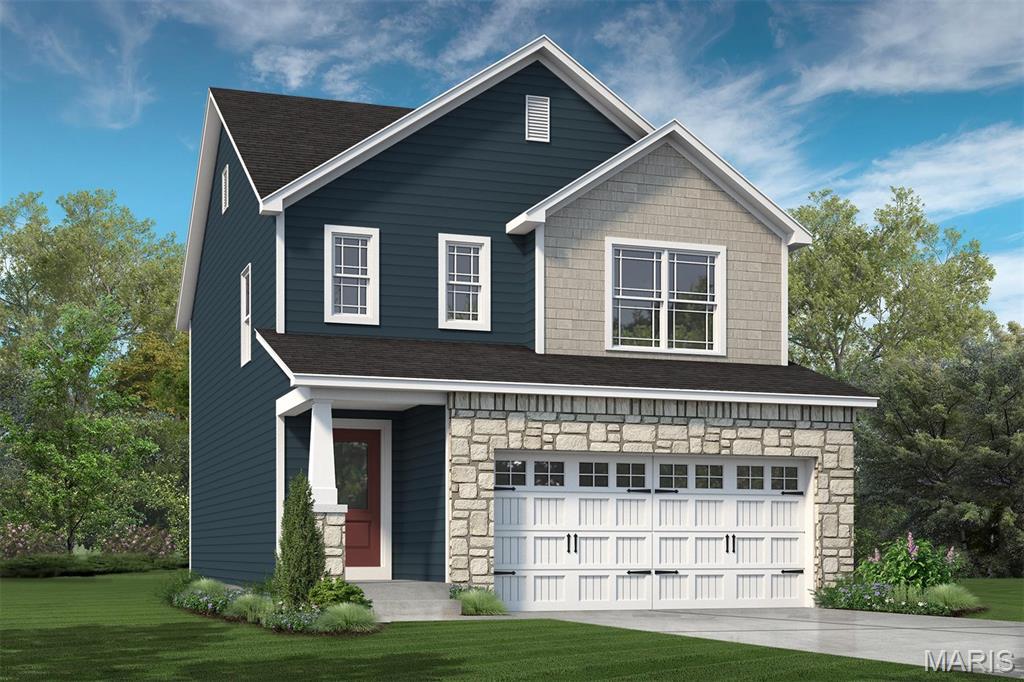 Low maintenance, new construction by Fischer and Frichtel in the desirable Harvest neighborhood.  This eye-catching home from the cottage collection has stone, shake accent siding, upgraded vinyl siding, architectural shingles, prairie grills in the windows, carriage style garage doors, full yard sod and landscaping.  This walkout home site sits at the end of a cul de sac.  Lawn care, landscape maintenance and snow removal (per Indentures) is included in the low monthly HOA fee.  Features include an open floor plan, 3 bedrooms, 2.5 baths, 1,749 sq ft, 9 foot ceilings on the main, luxury vinyl plank flooring on the main floor, 42 inch cabinets with crown molding, soft close feature, roll out shelves, quartz countertops, ceramic tile backsplash, honey bronze hardware, contrast island with seating bar, pendant lights at the island, gas range, stainless style chimney range hood, Dining Room, spacious Family Room, convenient second floor laundry, walk in closets in every bedroom, large Primary Suite with expanded walk in closet with custom shelving, Primary Spa Bath with transom window, double bowl raised height vanities, luxury vinyl tile flooring and a shower with bench seat, on-trend bronzed gold fixtures, convenient second floor laundry, raised height vanity in the guest bath with luxury vinyl tile flooring, 50 gallon water heater, 2 car garage, garage door opener, Low E windows, elongated commodes with soft close toilet seats, rough in bath, zone damper HVAC system, Trane energy efficient gas furnace, custom wall paint and more. There is a 14x10 composite deck and a concrete patio at the walkout for outdoor enjoyment. This incredible community offers spectacular amenities including 47 acres of common ground, a 13+ acre town square, lakes, dog parks, food truck court, farmers market, orchards, pumpkin patch, community garden, pickle ball courts, bocce ball courts, playgrounds, nature play area with water feature and a civic lawn area. This home is under construction and scheduled for a Nov/Dec 2026 completion.  Make it yours and enjoy your new home this holiday season!