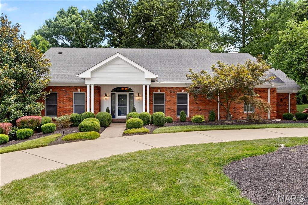 Spectacular!! 4 bedrooms, study and 4.5 bath ranch, nestled on an exclusive street, plus sits on over an acre of meticulously landscaped grounds, offering around 4400 sq ft of luxury updates! Circular driveway has a grand entrance with an upgraded front door which opens to the job finished wood floors, upgraded crown molding, designer lights and fans throughout the main floor. The formal dining room is perfect for entertaining including coffered ceiling and crown molding. Expansive great room is impressive with the fireplace and a wall of windows. Designer kitchen with upgraded 42"cabinets, bar for entertaining, ice maker, double ovens, Sub Zero refrigerator, Viking stove and a walk-in butler's pantry. Extended mud room with built-ins, powder room, plus a large laundry room with a washer and dryer. The sun-lit breakfast room is 21 ft, plus offers a wall of windows overlooking your “park-like” yard, plus 2 large patios. Completing the main floor is the office/study, primary bedroom suite, his & her closets and designer bath with a large walk-in shower. There is also an additional bedroom with its own upgraded bath. The Walkout lower level includes a media room, 28 ft family room, two additional bedrooms, w/ two upgraded baths, & a wet bar with cabinets. Outdoor living offers great entertaining with over an acre lot plus an oversized, side entry two car garage completes this premier estate home! This home has been extensively updated and expanded. In the Ladue School District!