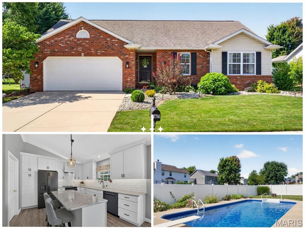 Welcome to this beautifully updated 3-bedroom, 2.5-bath ranch in the desirable Hunters Crossing Subdivision! A covered front porch welcomes you into the foyer and spacious open floor plan. The inviting living room features a gas fireplace and flows seamlessly into the dining area and the beautifully updated kitchen, complete with quartz countertops, an island breakfast bar. all kitchen appliances which includes refrigerator, stove/range, hood, dishwasher '24, microwave '24.  The conveniently located main-floor laundry room is just off the kitchen. The main level offers three bedrooms and an updated shared bathroom. The primary suite includes a private full bath with a dual vanity, tub/shower combination and linen closet. The finished lower level is designed for entertaining with a media area, custom bar, billiards space and a convenient half bath. The pool table is included! A spacious unfinished area provides plenty of room for storage Step outside to your own private backyard retreat featuring a vinyl privacy fence, expansive patio, beautifully landscaped grounds, fire pit and gorgeous in-ground pool. Recent improvements include a new HVAC system, water heater and sump pump in 2024, plus a new pool liner installed in June 2026. Washer, Dryer & TV in Lower Level included. This exceptional home offers the perfect combination of comfort, updates and indoor-outdoor entertaining. Don’t delay—this one won’t last!