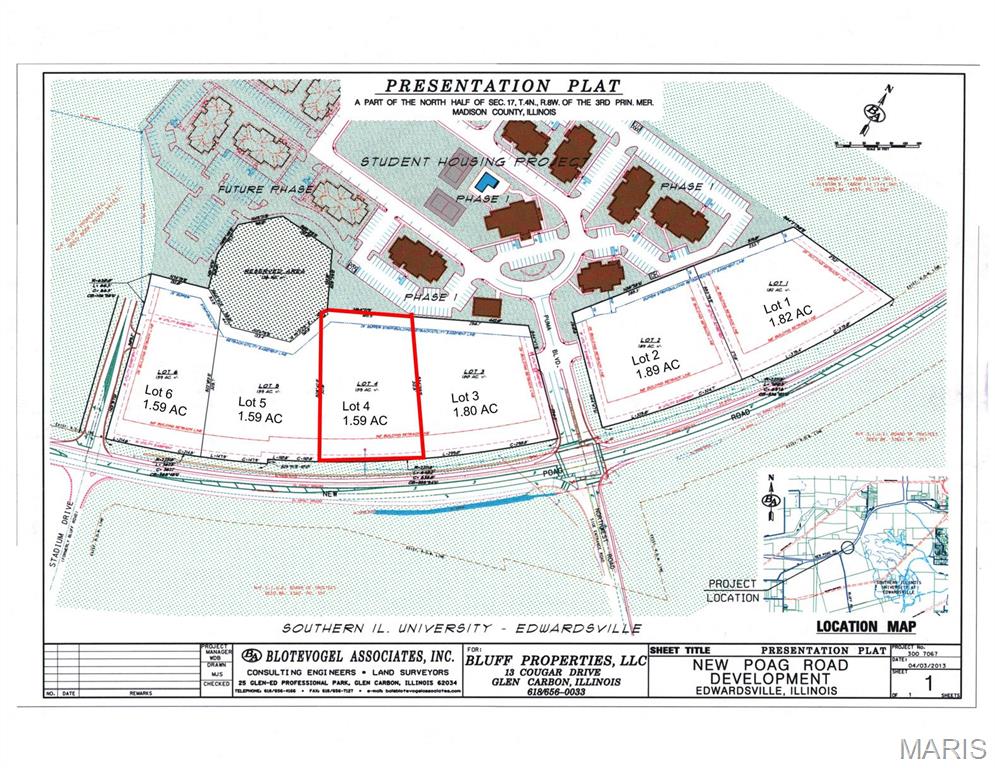 Breathtaking views of the American Bottoms, St. Louis & beyond. Perfect for retail or upscale office. Access to a 4-way lighted intersection. Presentation plat is flexible. Property must be platted prior to closing. Lot number 4 on presentation plat. Adjacent to Enclave West student housing development. Broker owned.