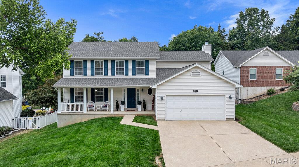 Welcome home to this beautifully maintained, open floor plan, two-story home nestled in the sought-after Cardinal Creek community and highly acclaimed Oakville School District. Offering the perfect blend of comfort and style with notable updates, this move-in ready home is sure to impress. This exceptional home blends comfort, style, and thoughtful updates throughout. The bright and inviting kitchen features 42” cabinetry, brand-new Corian countertops (2026), and new stainless-steel appliances (2026), with the brand-new refrigerator that stays with the home. Designed for both everyday living and entertaining, the open layout flows seamlessly into the cozy living room, complete with a wood-burning fireplace and abundant natural light. Retreat to the spacious primary suite offering a walk-in closet, double vanity, and a jacuzzi tub with separate shower. Additional interior highlights include gleaming hardwood floors, elegant crown molding, new carpeting (2026), and convenient main-floor laundry. The unfinished lower level includes a bathroom rough-in and provides endless potential for future living space, recreation, or storage. Major system updates include a new water heater (2025), zoned HVAC, and the second HVAC unit installed in 2022. Step outside to enjoy the large, private, level, professionally landscaped backyard — perfect for entertaining family and friends. (Located right before the Cul De Sac). Recent exterior improvements include an architectural shingle roof (2025), composite deck (2026), select new windows (2026), and upcoming new soffits, fascia, and gutters to be completed prior to closing. Additional exterior features include vinyl fencing, an oversized garage, and an extended driveway. Showings begin May 30, 2026.