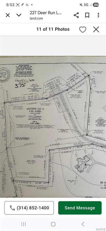 A rare find and one of its kind. This is the estate lot of the estate lots. Four acres sitting high above overlooking the Meramec river with 300 feet of sheer limestone cliff frontage and panoramic breathtaking Meramec bottom view. South facing slope with incredible sunset views. NO HOA or road maintenance agreement! Complete seclusion. Build whatever you want. Small cottage or mansion. Includes large flat area ideally suited for corral and barn. Trees and wildlife abundant. Access is from exclusive Deer Run Subdivision.  In prestigous Rockwood School District. Easy golf cart distance to town. New elaborate county recreation center walking distance. Visit property only by appointment.