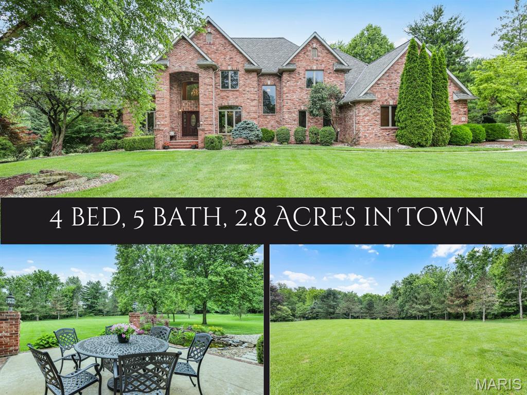 Welcome to this distinguished all-brick estate, nestled on nearly 3 private acres in one of Edwardsville’s best kept secrets - Sugar Creek. A grand foyer sets the tone, flanked by an executive office and formal dining space. The stately living room captivates with soaring ceilings, a dramatic wall of windows framing panoramic views of the lush grounds, and a striking double-sided fireplace serving as a sophisticated centerpiece. Designed for refined living and effortless entertaining, the heart of the home showcases a spacious family room, an open-concept chef’s kitchen with an expansive island and a charming breakfast nook. Seamless indoor-outdoor flow extends to two separate patios (one covered)—ideal for quiet mornings or al fresco dining. The main-level primary suite offers a serene retreat with a spa-inspired bath featuring a soaking tub, walk-in shower, dual vanities, and a large walk-in closet. A well-appointed laundry room, powder room, and 3-car garage complete the main floor. Upstairs, you’ll find three generously sized bedrooms with walk-in closets—one with a private ensuite—and an additional full bath. The walkout lower level is an entertainer’s dream, boasting nearly 2,000 sq ft including a wet bar with dishwasher and beverage fridge, theater room, game area with pool table/shuffleboard, and a full bath—all opening to a tranquil patio. This timeless estate embodies luxury, comfort, and exceptional lifestyle!
