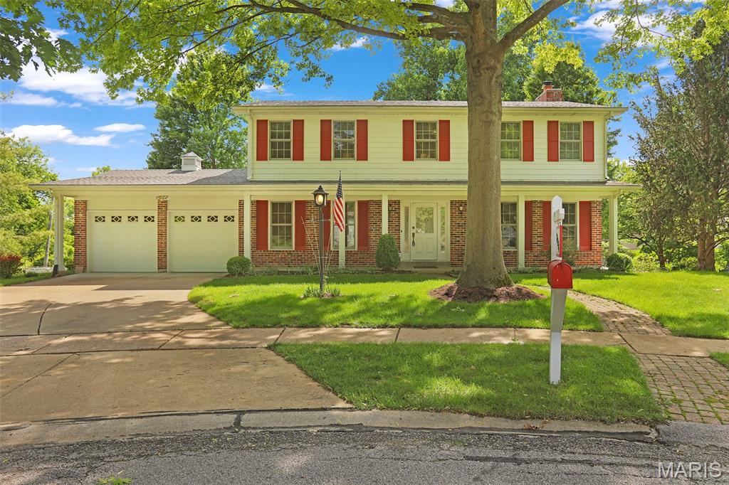 4 Bedroom 2 Story in Popular Seven Pines!  Cul de Sac Lot.  9 Rooms, 4 Bedrooms, 2 1/2 Baths with Updates. Nice Kitchen with 42" Cabinetry, Built in Pantry,  Solid Surface Counters, Center Island, Recessed Lighting, Decorative Back Splash, Wood Flooring & Breakfast Room. Covered Deck. Spacious Bright Family Room Has been Expanded to 23x17 with Wall of Windows Wood Flooring, Gas Fireplace, Bookshelves & Recessed Lighting. 4 Bedrooms Up including Primary Bedroom with Walk in Closet & Private Updated Primary Bath. Nice Backyard. Six Panel Doors. Decorative Front Door with Sidelights, Paver Walkway to Front Door, Concrete Driveway, 2 Car Attached Garage, Short Walk to Subdivision Pool  and Playground via Walkway.  Nice Street Appeal. Great Location. Parkway Schools. Minutes to Creve Coeur Park, Shopping, and Major Highways.  Already Passed St Louis County Occupancy Inspection.  Move in Ready!