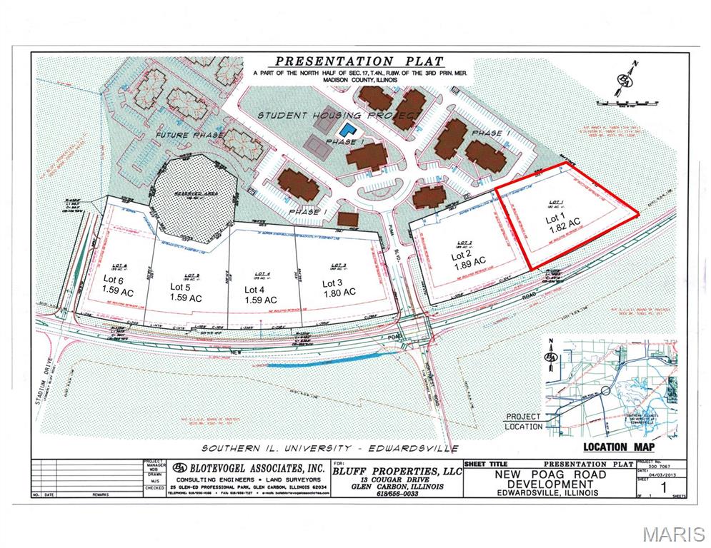 Breathtaking views of the American Bottoms, St. Louis & beyond. Perfect for retail or upscale office. Access to a 4-way lighted intersection. Presentation plat is flexible. Property must be platted prior to closing. Lot number 1 on presentation plat. Adjacent to Enclave West student housing development. Broker owned.