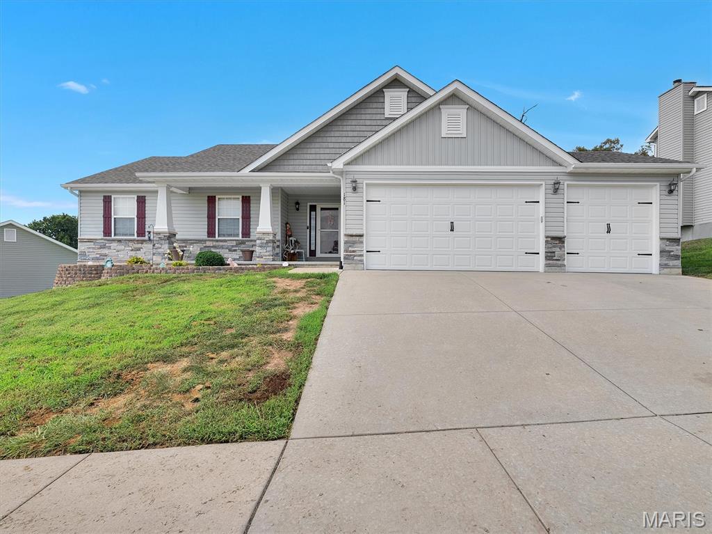 Built in 2018, this beautifully maintained ranch-style home offers 3 bedrooms, 2 full bathrooms, and 1,502 square feet of comfortable main-level living space on a spacious .37-acre lot. The open-concept floor plan is filled with natural light and features a welcoming flow between the living, dining, and kitchen areas. The spacious kitchen offers ample cabinetry, generous counter space, and plenty of storage, making it ideal for everyday living and entertaining. The private primary suite provides a relaxing retreat with its own full bathroom, while two additional bedrooms offer flexibility for guests, a home office, children, or hobbies. An unfinished lower level provides excellent potential for future living space, recreation, or additional storage. Outside, the large yard offers plenty of room for pets, play, gardening, and outdoor entertaining. An attached 3-car garage adds exceptional convenience and storage. Ideally located near schools, parks, shopping, dining, and major commuter routes, this move-in-ready home offers the perfect blend of comfort, space, and convenience. Information pulled from various sources. Buyer to verify all MLS data.