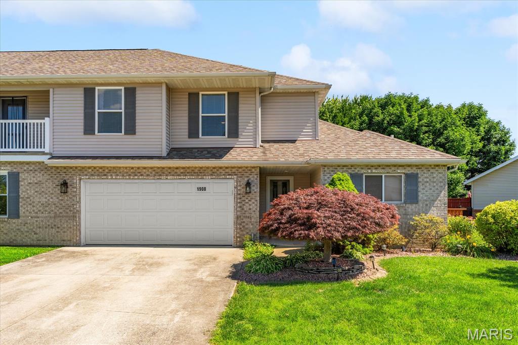 It's not often you can find half of a duplex with all of the necessary items you need to live on the main floor including the primary bedroom and NO HOA!  This property is more than a convenient floor plan, the foyer entry way leads to an open floor plan with a large living room with a gas fireplace, eat in dining area with wood flooring and a sliding glass door to the deck, all leading to the kitchen with granite counter tops, backsplash, and all stainless steel appliances to stay! The main floor also offers a half bath that also houses the laundry area with a washer/dryer combination unit that also stays with the property.  The primary bedroom is also on the main floor with hard wood flooring, a large walk in closet, and a 3/4 primary bath with double bowl vanity, shower, and spacious linen closet. Upstairs there is a loft area great for an office or second living room, two guest bedrooms, a full guest bath, and another large walk in closet.  Enjoy the fenced back yard from the sunroom. Need more storage? The two car garage has plenty of space along including a utility closet and if you're needing more room, there is a detached shed in the back yard. Just a few miles to Scott Air Force Base, I64 and shopping!