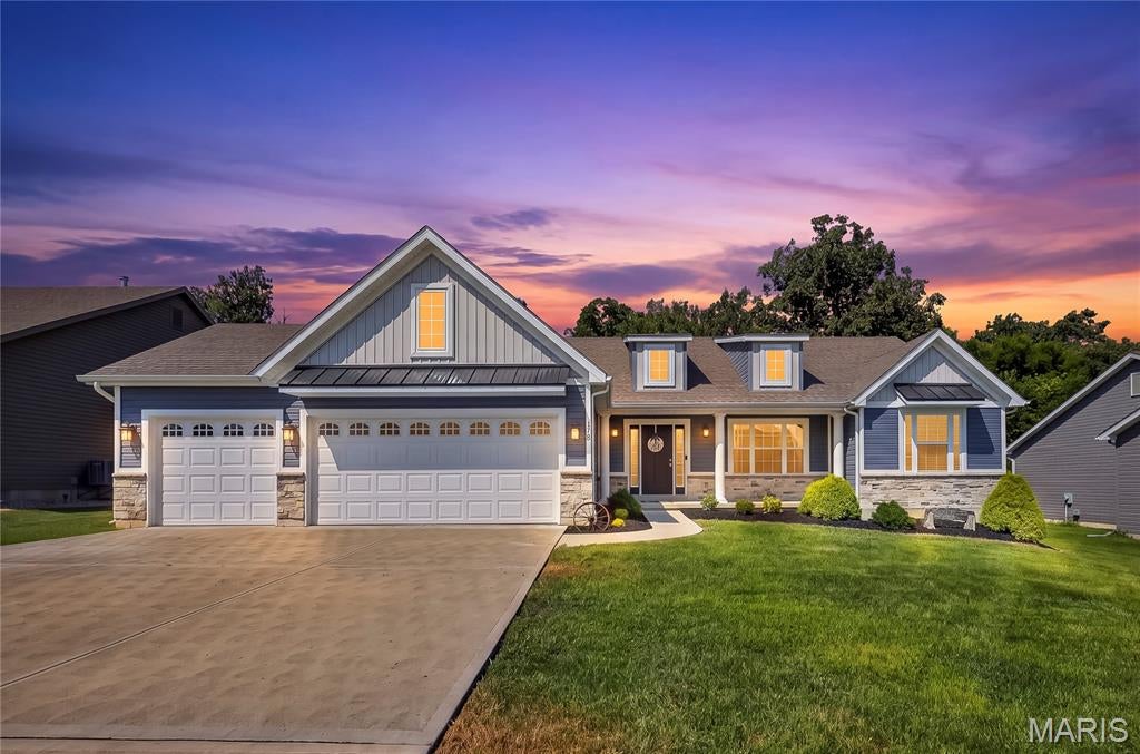 Fabulous ranch-style, split-bedroom home in the desirable Austin Oaks community, featuring a three-car garage and thoughtful upgrades throughout. Soaring vaulted ceilings, durable vinyl flooring, and an electric fireplace create a welcoming atmosphere in the main living area. The bright kitchen offers sleek white staggered cabinetry, an impressive 7 foot island with breakfast bar, pantry, and additional recessed lighting. A bay window in the breakfast room, added during the original build, fills the space with natural light. The extended primary suite includes a luxurious bathroom with a double sink vanity, soaking tub and separate shower and spacious walk-in closet. The unfinished lower level offers excellent potential, with the seller already beginning the build-out process. Outside, enjoy a level backyard backing to trees, an oversized patio, and freshly updated landscaping. This move-in-ready home is waiting for you!