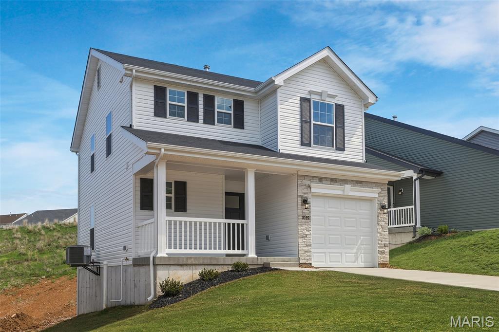 New McBride Homes Royal II 2-story 4BR 2.5BA will be move in ready this fall! Farmhouse exterior & walkout homesite! Enjoy an open floorplan w/ 6ft windows & wood laminate flooring. The luxury kitchen w/center island & breakfast bar, level 4 Brellin White 42” cabinets, quartz countertops, walkin pantry, & stainless steel GE appliances. Large breakfast room w/sliding glass doors to backyard. Family room w/window wall for natural light. Formal dining room, powder room & laundry complete the main level. Upstairs the primary suite w/ large walkin closet & private luxury bath w/double bowl vanity, tub w/window, enclosed toilet, & 5’ walkin shower. 3 additional bedrooms & full hall bath add convenience. The LL includes ¾ bath rough-in for future finish.  Westhaven is included in the Wentzville School District & is located off Peine Road, with easy access to both Hwy 40 & I-70. Enjoy peace of mind w/McBride Homes’ 10-year builders warranty & incredible customer service! Similar photos shown.