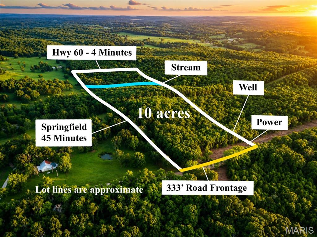 Beautiful 10-acre tract on Cantrell Road in Mansfield, Missouri, featuring approximately 333 feet of county-maintained road frontage, a BRAND NEW WELL and electric service being installed at seller's expense, and a scenic stream running through the property. The highlight of this tract is a picturesque hilltop knoll that provides an exceptional homesite opportunity with elevated views of the surrounding Ozark countryside. The land offers a balanced mix of open ground and mature timber with gently rolling topography and established trails winding throughout the property for easy access and exploration. Excellent wildlife habitat supports abundant deer, turkey, and other native wildlife, while the rich timber and creek corridor provide outstanding opportunities for mushroom foraging, including an abundance of wild edible mushrooms. Conveniently located just 4 minutes from Highway 60 and approximately 45 minutes from Springfield, this property combines the privacy of rural living with easy access to nearby amenities. Ideal for a custom home, homestead, recreational retreat, or investment property. More land Available.