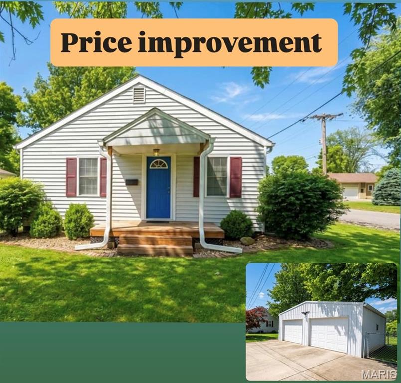 Beautifully remodeled and move-in ready! This charming 2 bedroom, 1 bath ranch home in Bethalto offers modern updates, smart features, and excellent outdoor space all situated on a large corner lot in Madison County. The home features a functional layout with a spacious mud room and convenient main floor laundry. The waterproofed, sealed, vented, and mitigated crawl space includes a transferable warranty for added peace of mind. All appliances stay, including the refrigerator in the 24x24 oversized detached 2-car garage with 9 foot garage doors. Garage highlights include ceiling rafter storage plus WiFi-enabled smart garage door openers with app access and built-in cameras. Enjoy the fenced backyard with two gates, perfect for pets, entertaining, or extra accessibility. Roof approximately 8 years old. A well-maintained home with thoughtful upgrades throughout! Updates include new floors, baseboards, appliances, new back door, new front porch, new gutters with leaf guards, updated electrical and plumbing. HVAC yearly maintenance is paid for 2026 in full. 2 front windows are new. Buyer to verify all MLS data, info and measurements.