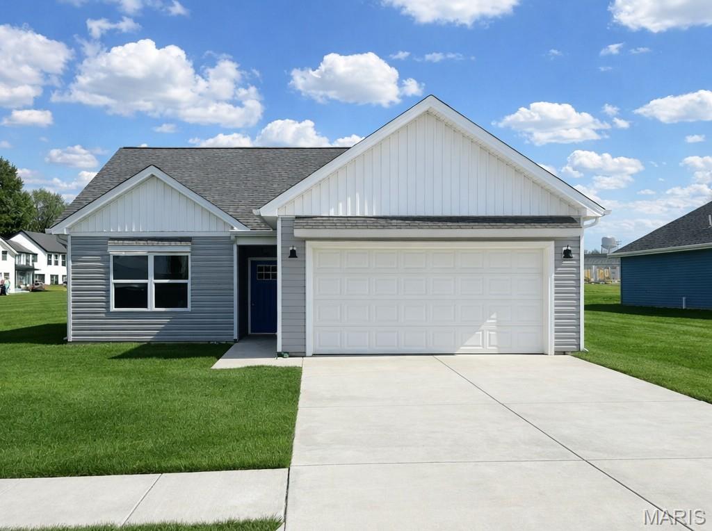 Why wait for new construction when you can buy now! Beautifully finished 3 bed, 2 bath new construction home featuring 42” custom cabinets with crown molding, granite countertops, tile backsplash, center island with overhang, and undermount sink. Stainless appliance package, cabinet pulls, and a modern lighting package complete the kitchen. Enjoy 10’ ceilings in the great room, 9’ throughout the rest of the home, upgraded LVP flooring, and plush carpet in the bedrooms. The primary suite includes a walk-in closet and ensuite bath with adult-height granite-topped vanity and tub/shower combo. Bedrooms 2 & 3 offer mirrored closet doors. Energy-efficient tilt windows, upgraded 2-panel doors, ceiling fans, and covered front entry add style and comfort. Exterior highlights include an oversized driveway, 5’ sidewalk, 2-car insulated/drywalled garage with keypad, fenced backyard, and landscaping with a front tree. Subdivision offers a dog park, walking trail, and horseshoe pits—plus walkable access to local restaurants and school!