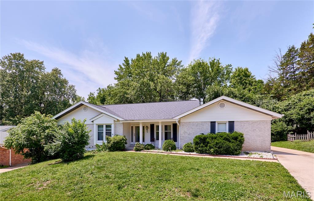 You will love this stunning, one-story Ranch home featuring 4 beds & 2 full baths. This home has been meticulously maintained with many  upgrades/updates/remodel, including hardwood floors throughout the main floor, newer fixtures. Open and bright floor plan. The kitchen features custom cabinets, granite countertops, stainless steel appliances, and generous counter space with large center Island. Master bedroom suite features full bath/shower. 3 additional bedrooms on the main floor. Formal dining & living room, large family/great room on main floor with wood burning fireplace. Kitchen opens up to a large patio with a very private, secluded large backyard, perfect for entertainment. The Beautifully finished Lower Level features a large family room/great room, office/den and loft style ceiling, with recessed lighting, Nice size office & laundry and plenty of storage complete the lower level. Beautifully landscaped backyard, with large patio is perfect for outdoor activities. Newer roof. Great location in the heart of Creve Coeur.