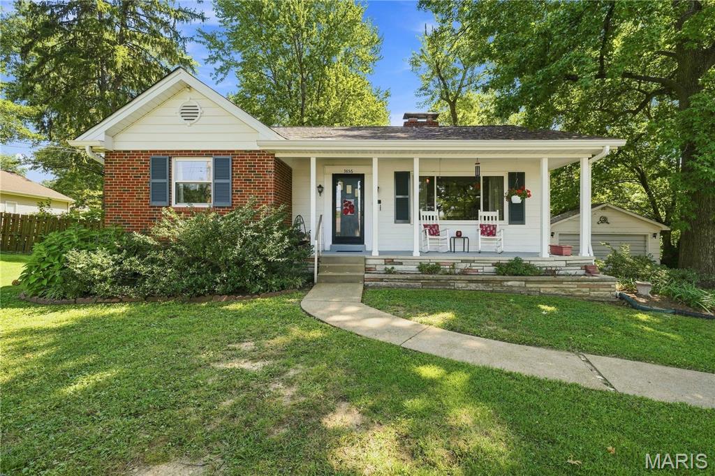 Welcome to 3856 Geraldine Ave. in St Ann, Mo. Spacious, park-like 2/3 acre shaded lot. This well maintained home is just what you have been looking for. Main floor has a wood burning fireplace in the living room. A light and bright dining room. In the kitchen has an electric range, dishwasher, refrigerator, wood cabinets, ample counter space. pantry and tile floor. The primary bedroom has a ceiling fan and wood floors. The 2nd bedroom has carpeting and a ceiling fan. The finished lower level has carpeting in the family room, exercise room and office. There is a 2nd, bath with a shower. Everyone will appreciate the extra storage, cedar closet and bomb shelter under the front porch. The laundry room is in the lower level. The 2 car detached garage has 220 electric available. There is a shed behind the garage and a shed in the back, fenced yard. The yard will be great for family gatherings, sports or just relaxing. The roof, facia and gutters were replaced in 2020, a/c and furnace in 2025. The refrigerator on the main floor, dryer, freezer, work bench, desk and safe in furnace room stay in current condition. Take advantage of Tiemeyer park, pool, and St. Ann Golf course. Close to Lambert Airport, public transportation, highways, and shopping.