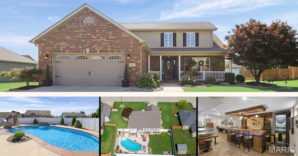 Prepare to be impressed by this absolutely stunning home, where exceptional style, thoughtful updates, and spectacular indoor and outdoor living spaces come together in one incredible property. Situated on the outskirts of town with easy access to major interstates, this impressive 3-bedroom home offers 3,091 square feet of finished living space and is just minutes from downtown St. Louis, Scott Air Force Base, and all the attractions of the Metro East. Step inside to an expansive, welcoming foyer that immediately sets the tone for this beautiful home. The spacious living room and dining room flow effortlessly into the kitchen complete with all appliances and an abundance of space. The main level features a beautiful primary suite offering a private retreat, along with convenient main-floor laundry. Thoughtfully appointed living spaces feature a striking gas fireplace and custom finishes throughout. Upstairs, two generously sized bedrooms provide comfortable accommodations. The finished lower level takes entertaining to another level with an incredible family room, impressive bar area, game room, and additional storage. An egress window provides an excellent opportunity for a future 4th bedroom, while also adding valuable natural light and an additional emergency exit for peace of mind. Step outside and prepare to fall in love with your own private luxury oasis! The impressive 18 x 36 inground saltwater pool is the centerpiece of this incredible outdoor retreat and features sweeping curves, a built-in slide, soothing water feature, attached pergola, and spacious fenced backyard. With a depth ranging from approximately 3.5 to 4.5 feet, the pool is designed for both relaxation and fun. A pool cover and automatic pool cleaner are included, making pool ownership even more enjoyable. The outdoor living space feels like a five-star resort right in your own backyard, offering the perfect setting for summer gatherings, entertaining, relaxing, or simply enjoying your private escape. Every aspect of this remarkable property has been thoughtfully designed and meticulously maintained, creating a home that is as beautiful as it is functional. This is truly a special property and one you will not want to miss!