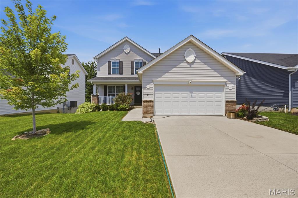Location, location, location! Beautiful two-story home located in the heart of Wentzville! This home was built in 2023 and has over 1,800 sq ft of living space. As you walk in to the spacious and inviting living room you will find luxury plank vinyl flooring throughout the main. The large eat-in kitchen offers plenty of cabinet space with ample room for family gatherings. As you make your way upstairs you will find the generous size primary bedroom suite with a walk in closet and master bathroom. Two additional bedrooms down the hall along with an additional full bathroom. Extra bonus to this home is the upper level laundry. The walkout basement provides endless possibilities for future living space as well. Home is conveniently located near shopping, dining, parks! Must see! Schedule your showing today!