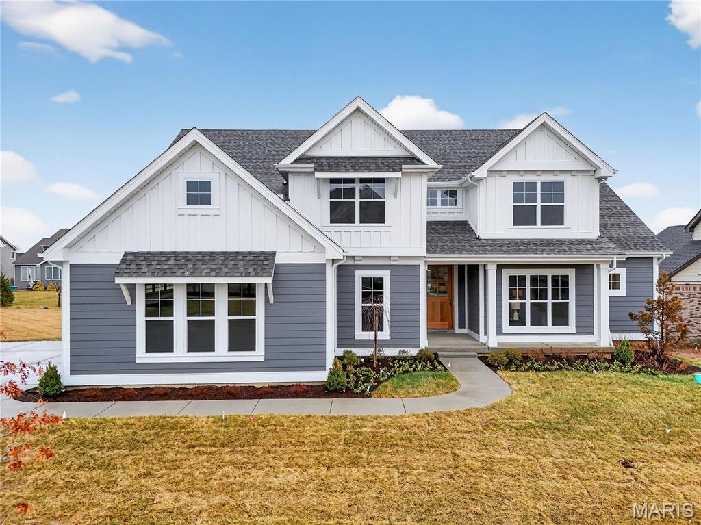 Beautiful open story and a half Valhalla plan in the Premier Chesterfield community of Fienup Farms. This 5 bedroom and 4.5 bath home boasts a 3 car side entry garage, 9' foundation pour, 9' first floor ceilings with vaults/coffers, deck, custom cabinetry, Wolf/Sub-Zero Appliances, Quartz countertops, extensive trim work, wood floors, wet bar, great room fireplace, partially finished walkout basement with bedroom/bath and much more. Still time to make finish selections to put your own touch on things. Spring 2024 Completion Additional Rooms: Sun Room
