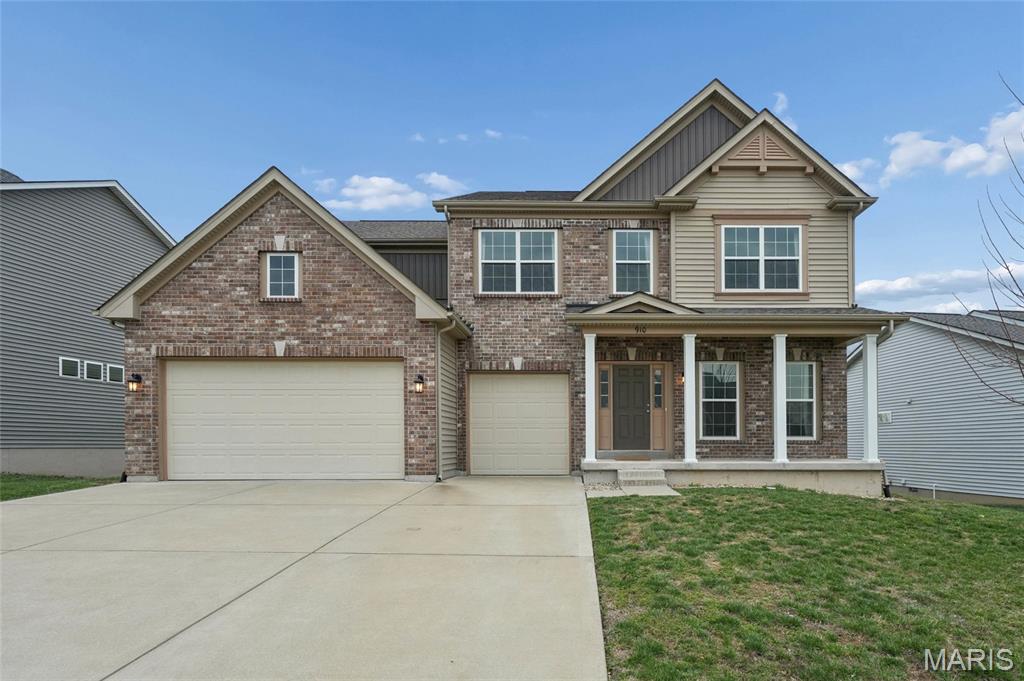 STUNNING 2-Story offers OVER 3,200SF with 4 Bedrooms plus Bonus Room, 3.5 Baths & OVERSIZED 3-Car Garage * Brick Front & Full Front Porch welcomes you before stepping into this spacious home * Den with Double Doors   is a perfect "Work From Home" Space with necessary privacy * Dining Room opens to Great Room featuring Gas Fireplace & Wall of Windows for TONS of Natural Light and Remote Shades when you prefer to block the sun * EXPANSIVE Customized Kitchen & Breakfast Rm boasts WOOD Floors, 42" Cabinets , GRANITE Counters, STAINLESS APPLINCES including Gas Cooktop with Range Hood, Built-In Double Oven, Dishwasher & Refrigerator, Sprawling CENTER ISLAND with Sink and Overhang for Counter Stools & Custom Designed Walk-In Pantry * French Doors with Integrated Blinds opens from Breakfast Room to Large Deck...Perfect for Summer BBQ's * 25' Deep 3-Car Garage provides room for Workshop and/or any size vehicle * Mud Room w/ Drop Zone & Cubbies * Primary Bedroom Suite with Double Door Entry into Ensuite Bath w/ Double Bowl Vanity, Soaking Tub & Separate Shower, Water Closet and Custom Designed Walk-In Closet * 3 Add'l Bedrooms with Walk-In Closets, Ensuite & Jack-N-Jill Baths plus UPPER LEVEL Bonus Rm * Upper Level Laundry, Stackable Front Load Washer/Dryer STAYS * Need more space? 9' Pour in WALKOUT Lower-Level offer Rough-In Plumbing and French Doors to Large Patio * Dual Zoned HVAC * Enjoy the OUTDOORS with Community Pool & Playground!