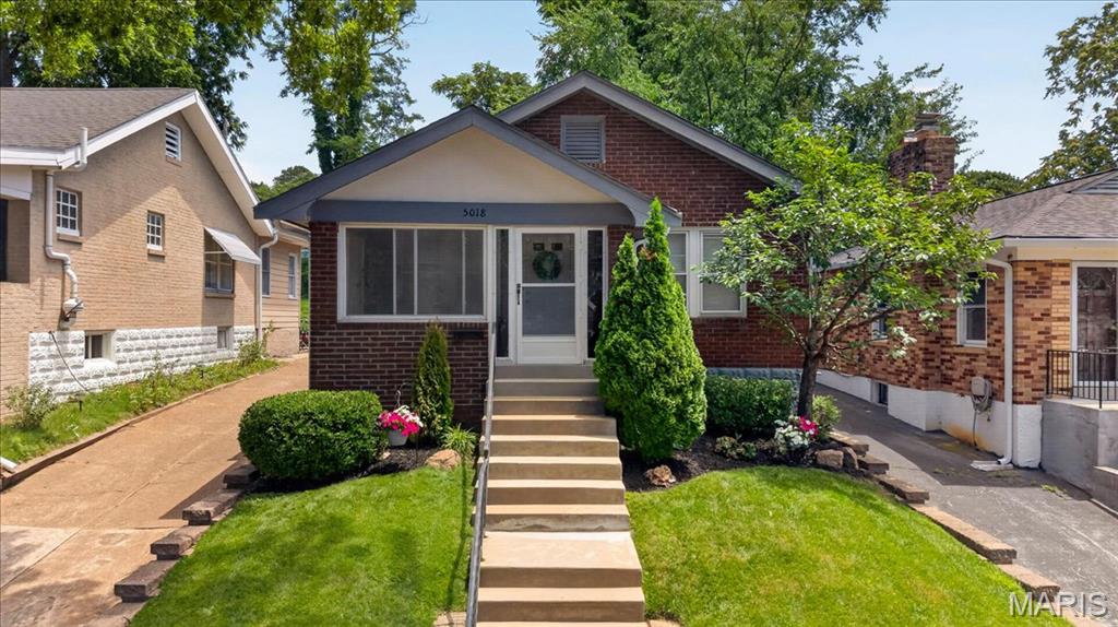 5018 Exeter Avenue is a charming brick bungalow in the heart of Shrewsbury, just a short walk to the community center and Wehner Park. Great curb appeal begins with the inviting screened front porch—a favorite spot for current owners. Inside, the home offers 2 bedrooms (one currently used as a home office) and 1 full bath. The kitchen opens to the dining room, maximizing every square foot of living space, while a functional breakfast bar provides additional prep space and storage. Step outside to enjoy the private back patio and fenced yard—large enough for pets, play, and outdoor entertaining, yet easy to maintain for busy homeowners. A shared driveway leads to the original detached carport, providing covered parking. Large unfinished basement with laundry and outstanding storage space.  Conveniently located with easy access to Highway 44 and in the Affton School District, this home offers the perfect blend of character, functionality, and location. New Roof 2025