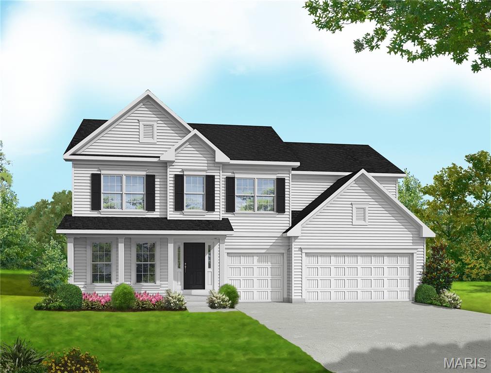 The WINDSOR by Consort Homes in the desirable Montage at Hawk Ridge community. This thoughtfully designed two-story home offers 3,215 sq ft of finished living space with 5 bedrooms, 4.5 baths, a finished basement, and a 3-car attached garage with opener and coach lights, all situated on a spacious landscaped lot. The main level features a welcoming entry foyer, private study, and an open family room highlighted by an electric fireplace and window wall. The well-appointed kitchen is ideal for entertaining, showcasing quartz countertops and sink, an extended center island, 42" two-tone cabinetry with crown molding, pendant lighting, refrigerator cabinet, stainless steel gas appliances, and a walk-in pantry. Adjacent breakfast and separate dining rooms provide flexible dining options. A stylish adult-height half bath completes the main level. The upper level offers a spacious primary suite with a walk-in closet and private bath featuring a double wave-bowl vanity and cultured marble walk-in shower. Three additional bedrooms and two full baths, including a shared bath with double vanity, provide ample space. A convenient second-floor laundry closet adds everyday functionality, and the bonus room provides additional flexible living space. The finished inground basement expands the living area with a recreation room, fifth bedroom, and full bath with shower.