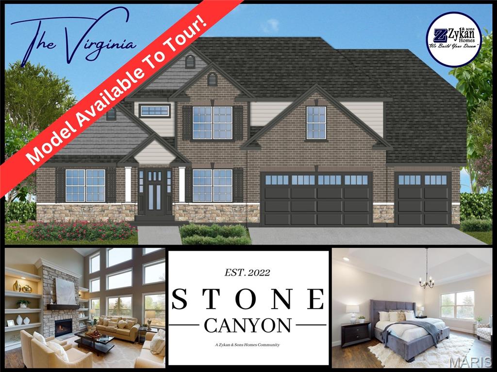 Welcome to Stone Canyon, a Zykan and Sons Homes Community in Foristell, MO. Here you’ll find many great floor plans to choose from all on amazing estate style homesites. All lots are a minimum of .33 acre (14,500+ sq/ft) and some are well over twice that size and many of them back to trees/woods and common ground! Located in the Wentzville School District, Stone Canyon residents will attend North Point High School. So much comes standard in this development that is optional elsewhere such as 3car garages, sill high brick front elevations, fully sodded yards, and too much more to list.

The Virginia is a 2,800+ sq/ft 1.5story home (main floor master) w/ a 2 story great room (window wall standard) and 4-5 beds and 2.5-3.5 baths. Work from home? The formal dining room can be converted into a main floor office! Stone Canyon Display Home is open Thurs-Sun 11am-4pm or Mon-Wed by Appt. Schedule a tour to learn more about The Virginia Model and to get started building your dream home! COOL: 14 SEER+