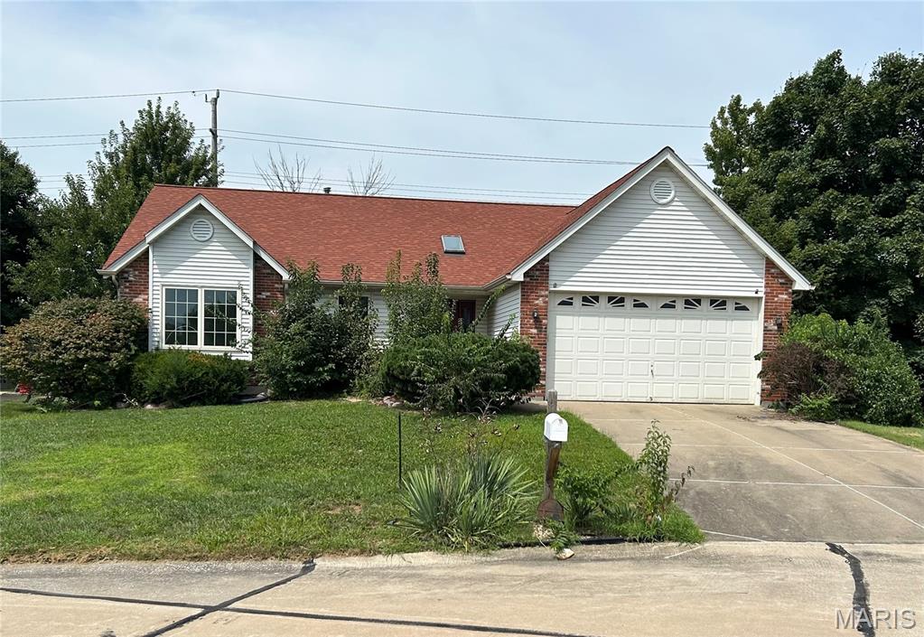Great opportunity to build equity! This home has the major components updated including architectural shingle roof, high efficiency furnace, plus air conditioner, and water heater! Lots of TLC is needed, but it's a great opportunity for the right buyer! Four nice sized bedrooms on the main level, which is hard to find an a ranch! Large vaulted great room with wood burning fireplace, plus vaulted kitchen and dining area. Engineered hardwood floors throughout. Main floor laundry. Vaulted primary suite with fan, walk in closet and full bath (tub faucet has leak and toilet needs to be re installed). Home was built for easy access with a wheelchair, so it offers ramps and wide doorways. Large secondary bedrooms, including 4th bedroom (was used as office) off the kitchen area which was added when seller had home built! Garage is extra deep, and if ramp was removed, you will have even more space for your large truck or SUV! Due to owners wheelchair, some trim, including doors and frames, have been removed, and many walls need drywall & paint repair.  Landscaping needs work, with lots of brush in back and side yards.  Some portions of fence falling down. Cul-de-sac lot. Monticello is a great neighborhood offering a subdivision pool, in convenient location! Home being sold as is, seller to do no repairs. Left side exterior faucet had leak that was unknown, but has been repaired. Association fee is an estimate.