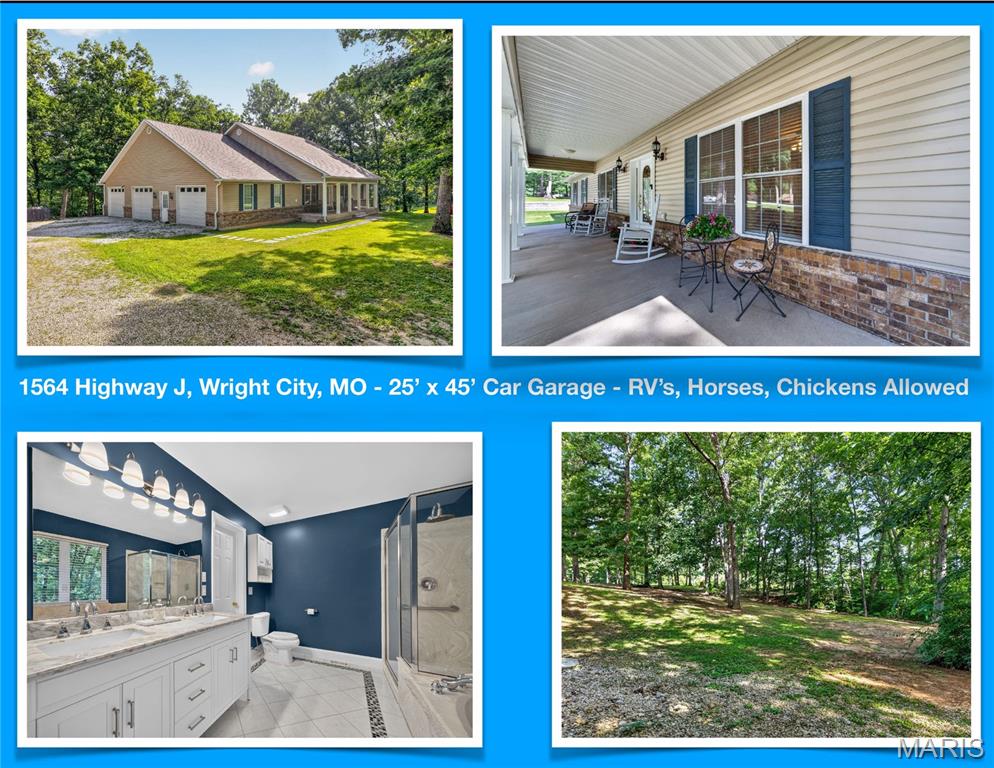 OPEN HOUSE SUNDAY, JULY 5, 2026 FROM 2 - 4 PM.  CHECK-OUT THIS CUSTOM BUILT RANCH WITH ALMOST 3,000 LIVING SPACE plus  3+ CAR GARAGE THAT IS 25 FT X 45 FT WITH 8 FT DOORS, 9  FT CEILINGS on 3.05 ACRES WITH RV PARKING ALLOWED AND HANDICAP ACCESSIBLE INTERIOR WITH ROOM FOR RAMP IN THE GARAGE!!!!  4 Bedroom Ranch, 3.5 Full Baths on Gorgeous Tree-lined Lot with NO HOA!  Cathedral Ceiling in Massive Family Room with Gas Fireplace. Huge Eat-in Kitchen Perfect for Even the Largest Dining Table! Eat-in  Kitchen with Tons of Storage. Primary Bedroom features his/hers vanities, Walk-In Shower, Sep Bath and Large Walk-In Closet.  2 Additional Large Bedrooms on Main with NEW Guest Bath with Tub/Shower Combination as well as Half Bath.  FABULOUS Main Floor Laundry Plus Main Floor Office.   Lower level features 4TH MASSIVE BEDROOM, WALK IN CLOSET AND BRAND NEW FULL BATH WITH WALK-IN SHOWER!   The Lower Level also has extra room to create additional Living Space for Multi-generational Living.  Hobbyists, enjoy the Large Workshop, plus tons of room for storage.   Additional Upgrades Include: HANDICAP ACCESSIBLE 4 ft Wide Hallways and 36" Doors to Primary Bedroom, Primary Bath, All Additional Bedrooms both Upstairs and Down, plus Accessible Laundry and Office on Main. Exterior walls are 2 x 6 with blown insulation giving very low electric bills!  Garage is 1200 sq ft  Can be converted to 4 car doors. Hardwired 70 gal Compressor  240 volt remains with home,  Hot and cold water faucet in the Garage,  Hot water 80 gallon heater 2025 ,  Carrier HVAC 2019 with Eco thermostat (wifi), Roof 2019, electric stove/oven,  Vaulted Ceilings in family, , 9 ft pour,  3 - 200 Amp panels, plus 100 panel garage that runs off of one of those.   Outisde walls are 2 x6 and blown insulation.  Garage 1200 sq ft  Can be converted to 4 car doors.  House is run with 12 gauge wire. Super Deep Well 700 ft. down to St Peters Sand!   Sustainable Living with Your Private Well, Septic and Room to Garden, Grow your Own Food!  Chickens and Horses are Allowed.