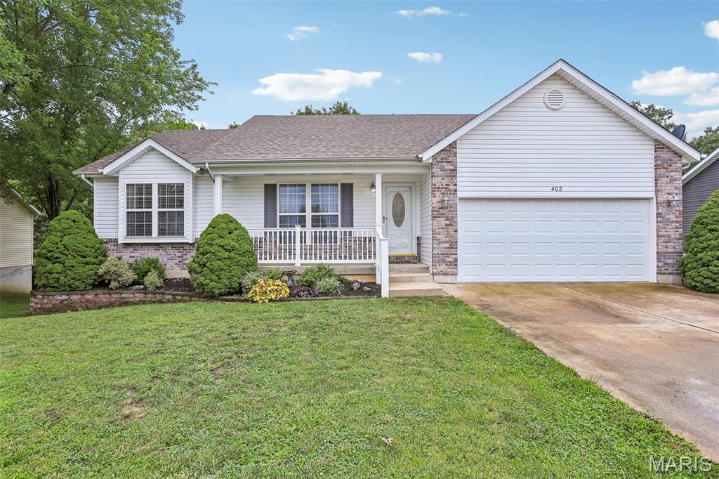 Spacious No-Step Entry Ranch with Over 2,280 Finished Sq. Ft.! This beautifully designed 4-bedroom, 3-bath home offers 1,383 sq. ft. on the main level plus approximately 900 finished sq. ft. in the walk-out basement. The open floor plan features soaring ceilings, a spacious kitchen, main-floor laundry, and a huge primary suite with a private en-suite bath. A second bedroom and full bath complete the main level. Downstairs, you’ll find two additional bedrooms (or use one as a family room, office, or hobby space), a third full bath, and plenty of finished living space. Enjoy the outdoors from the large covered deck off the dining room or the patio just outside the basement entrance. The level front and back yards make outdoor living easy, while the backyard backs to mature trees for added privacy. Complete with a no-step entry, attached two-car garage, and located in an established neighborhood, this home offers the perfect combination of space, comfort, and convenience.