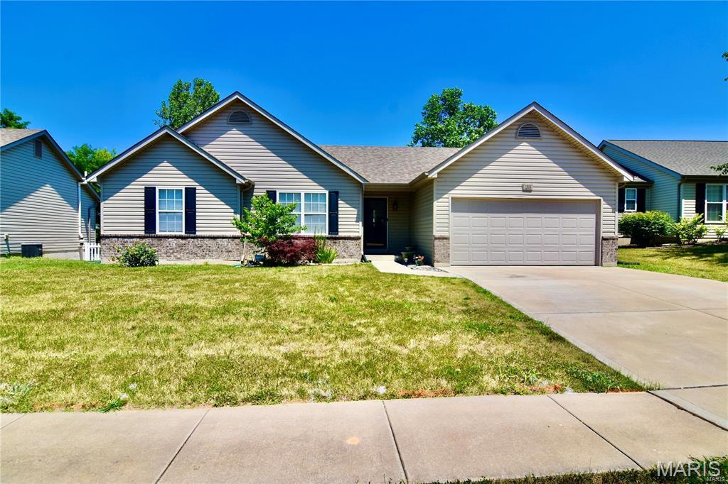Very Nice Ranch home. Upgraded kitchen GRANITE COUNTERTOPS. Home offers open floor plan perfect for family TV watching or entertaining, vaulted ceilings give open feel & flow into Dining area w/ slider to outside patio & full vinyl fenced backyard. Great Kitchen,  lots of cabinets & counter space including island w storage, stylish backsplash, pantry & access to Main Floor Laundry. Roomy Master bedroom suite w large walk-in closet & master bath. 2 very spacious secondary bedrooms & hall bath complete main level. LL has full bath & sleeping area (or office) w/ new carpet, closet & large egress window. 2nd egress window in unfinished area. Outside you have a private double tree-lined backyard (see over head photo) fenced & level w/ large patio off the kitchen. Features: 2 car garage, Easy access to Hwys & shopping. MOVE IN READY!