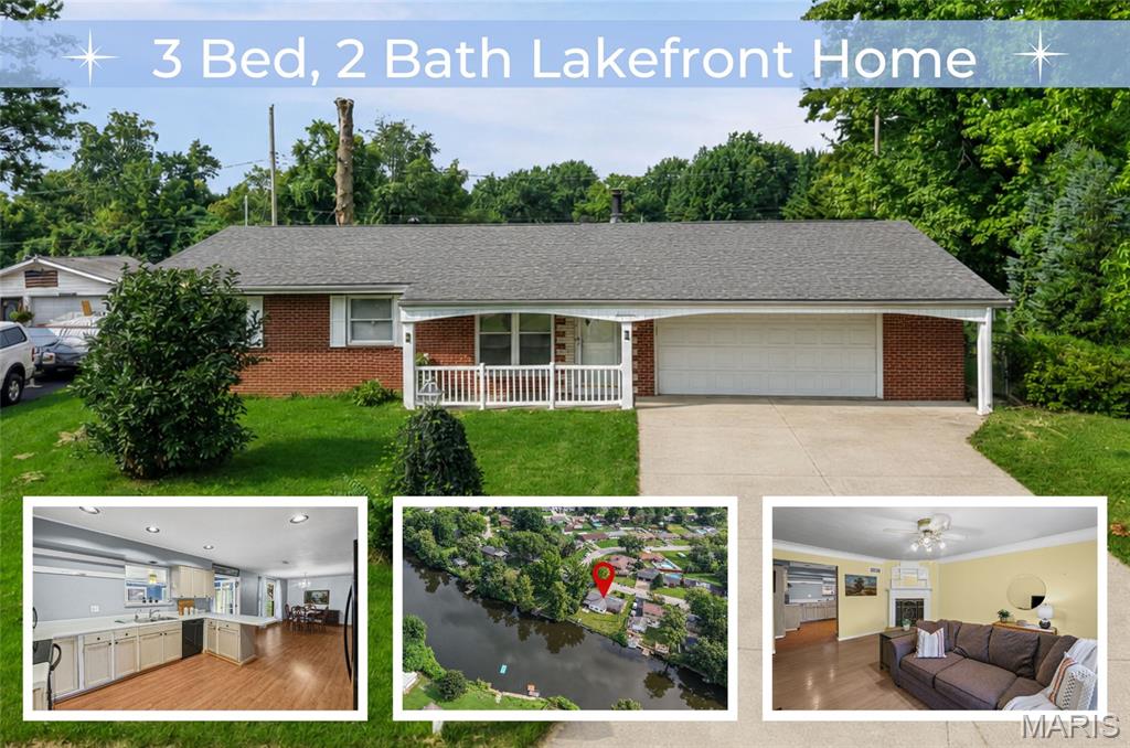 Enjoy lakefront living on Long Lake in this spacious 3-bedroom, 2-bath ranch offering nearly 2,000 square feet and an oversized garage. The inviting living room features a large picture window and fireplace, while the open kitchen and dining area provide plenty of space for everyday living and entertaining. The kitchen offers abundant counter and cabinet space, a breakfast bar and built-in pantry. All appliances stay, including the refrigerator, washer and dryer. A highlight of the home is the impressive 25' x 16' family room addition, where expansive windows showcase relaxing views of the lake. Step outside to the covered patio and enjoy your own peaceful waterfront setting. Convenient one-story living and easy interstate access add to the appeal. Home has passed city occupancy and is being sold as-is; seller will make no repairs. Remaining furniture may also stay, making this a great opportunity to add your own touches and start enjoying life on the lake!