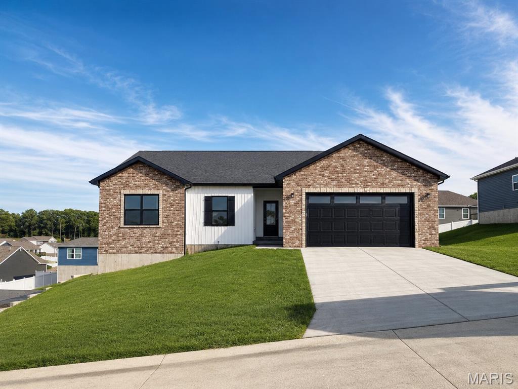 COMING SOON! HOME IN PROGRESS! #UNIONMO. Park Place proudly presents a quality-crafted new construction ranch home by ELS Homes, a trusted local builder. This thoughtfully designed 3 bedroom, 2 bathroom home (Ellington Plan) sits on a desirable lot and offers both style and functionality throughout.
The kitchen features white cabinetry with crown molding, granite countertops, and a center island with bar seating, all flowing seamlessly into the open concept dining and living areas. Nine foot ceilings enhance the spacious feel, while the laundry room is conveniently located at the garage entry.
Off the dining area, a single exterior door with full glass and integrated blinds leads to a nice-sized deck, perfect for outdoor enjoyment. The great room is highlighted by luxury vinyl plank flooring in brown tones and an elegant stair rail system leading to the lower level.
The primary suite offers a comfortable retreat with a large walk-in closet and a spacious bathroom featuring a white marble-topped vanity and a private shower with a glass door. The second and third bedrooms are well-sized and located near the hall bathroom, which has a tub-and-shower combination.

The walk-out basement includes a bathroom rough-in, exterior door, and excellent potential for future finishing.

Notable upgrades include nine-foot ceilings throughout, black windows, black gutters & soffit/fascia, white board and batten siding on the front with a brick skirt on both ends of the home, an upgraded lighting package, trim package, black hardware and fixtures, a craftsman-style front entry door, and an oversized two-car garage that is insulated and drywalled and has a black door.

Quality construction, thoughtful upgrades, and local craftsmanship come together beautifully in this Park Place home.  ELS HOMES - LOCAL BUILDER AT ITS FINEST - #ELSHOMES - DON’T MISS THIS ONE.