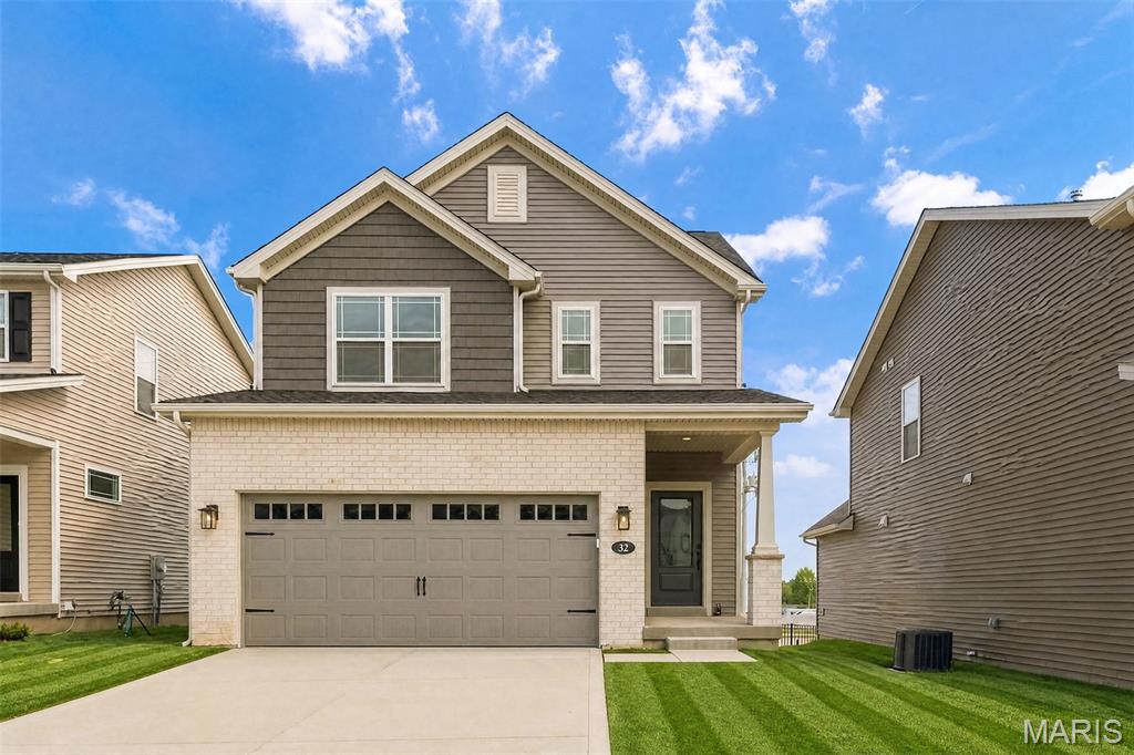 Move In Ready!  New construction by Fischer and Frichtel!  Charming, 3 bedroom, 2.5 bath, 2 story home in a fantastic St. Peters location. This 1,422 sq ft home from the top selling Cottage Collection by Fischer and Frichtel is open, on-trend and has an added depth, 2 car attached garage. There is excellent curb appeal with brick, shake accent siding, prairie grills in the windows, craftsman style column at the front porch, architectural shingles, carriage style garage door, coach lights, landscape and full sod. Features include 9 foot ceilings and luxury vinyl plank flooring on the main floor, 2 panel doors with lever door hardware, main floor Powder Room with raised height vanity, 42 inch shaker-style cabinets, tile backsplash, soft close feature, roll out shelving, pantry, quartz countertops, stainless steel appliances, gas range, microwave, dishwasher, a large Primary Bedroom with walk in closet, raised height double bowl vanity in the Primary Bath, comfort height commodes, generous sized secondary bedrooms, Low E windows, R 38 ceiling insulation, garage door opener, a 15 x 15 patio and more. The unfinished basement has a rough-in bath and an egress window for an easy future finish if desired. Students will attend desirable Fort Zumwalt schools. Located near the corner of Mexico Rd and Birdie Hills/Salt Lick Rd, residents have easy access to Hwy I-70, shopping, restaurants, parks and exceptional recreation areas. This presents an excellent opportunity to buy new construction in an amazing location!