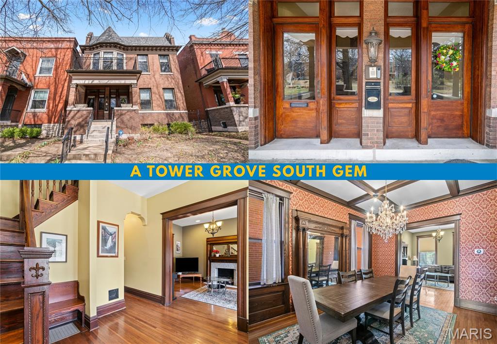 This is a rare Tower Grove South treasure. Step inside one of St. Louis's most captivating historic homes. From the moment you approach the striking brick exterior, crowned with a signature conical turret, ornate cornice details, and a welcoming covered front porch... you know this is not just a house. This is a home that has a story to tell. And now, you can begin the next chapter.

This block of Utah Place is one of the rarest streets in St. Louis. The oversized grass median down the middle separates the east and west traffic lanes, and makes it feel like there's a skinny park down the middle of the street. 

Utah Place is a quiet street in the heart of Tower Grove South, one of the city's most beloved and walkable neighborhoods. This home delivers something increasingly rare: genuine architectural character that simply cannot be replicated today. With 5 bedrooms, 4 bathrooms, and over 3,000 square feet of beautifully preserved living space, this magnificent home is a love letter to St. Louis craftsmanship.

The grandeur begins at the entry, where a stunning original staircase commands attention with its richly carved fleur-de-lis newel post and turned spindles, a masterwork of millwork that anchors the entire home. Soaring 10-foot ceilings and solid wood doors with original hardware throughout create a sense of scale and authenticity that modern construction simply can't touch. Original hardwood floors gleam underfoot in every room, and the dark-stained wood trim, baseboards, and door casings provide a warm, cohesive elegance from front to back.

Entertain in style in the breathtaking formal dining room, where bold, jewel-toned wallcoverings play beautifully against the dark millwork and an elaborate built-in mirror with hand-carved columns and decorative pediment. A dazzling crystal chandelier hangs from the coffered ceiling above, casting light across the room and lending it the drama of a space you'll never want to leave. Flowing seamlessly into the living spaces beyond, the layout is perfectly suited for hosting everything from intimate dinner parties to lively gatherings.

The living room centers on a handsome fireplace with a carved mantle and stone surround, framed by rich woodwork that reflects the home's Victorian roots. It's a room that invites you to slow down and stay a while.

The updated kitchen rises to meet the home's character without sacrificing modern function. Rich cherry cabinetry wraps the space with warmth, while granite countertops, a generous center island, stainless steel appliances, and pendant lighting make this kitchen as hardworking as it is beautiful. Two windows flood the space with natural light and frame views of the neighborhood: a daily reminder of the vibrant community just outside your door.

And then there's the huge garage! A genuine unicorn in the City of St. Louis: an oversized, detached 3-car garage offering the kind of secure parking and storage space that city homeowners dream about but rarely find.

The neighborhood is the finishing touch. Tower Grove South is one of St. Louis's most sought-after urban communities for good reason. You're a short stroll from the restaurants, coffee shops, and farmers markets of South Grand Boulevard, and minutes from the 289-acre Tower Grove Park - the city's beloved Victorian walking park. This is the lifestyle that people move to St. Louis for.

Homes like this don't come along often. With its irreplaceable original details, generous square footage, room to grow, and an address in one of the city's finest walkable neighborhoods, 3877 Utah Place is the one you've been waiting for.