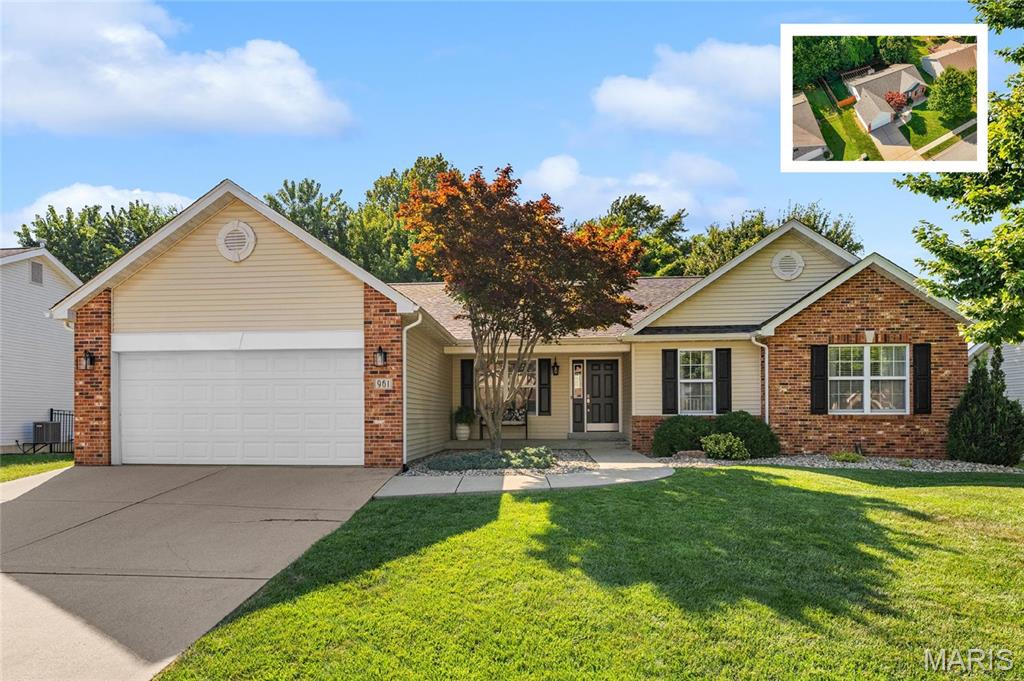 Check out this beautifully maintained ranch home in O'Fallon offering approximately 2,300 sq ft of comfortable living space. This home features a two-car garage with built-in shelving and a functional main-level layout, including a separate laundry room with tile flooring, an oversized eat-in kitchen with granite countertops, abundant cabinet space, a large pantry, stylish backsplash, and wood plank flooring—perfect for everyday living and entertaining, the family room offers vaulted ceilings, cozy carpeting, a gas fireplace, and a mounted TV that stays, a versatile flex room / dining area, and a welcoming foyer with wood plank flooring add to the appeal. The main level also includes three generously sized bedrooms, highlighted by a spacious primary suite with vaulted ceiling, bay window, walk-in closet, and private bath featuring dual vanities, a separate tub, and shower. A full guest bath with large vanity completes the main floor.  The lower level expands your living space with two large entertainment areas, ample storage with wood shelving, and rough-ins plus egress for a potential fourth bedroom and additional bath. Outside, enjoy beautiful landscaping, a fenced backyard, and a large patio with pergola—perfect for relaxing or entertaining. Located in the highly desirable O’Fallon School District, this home offers space, flexibility, and future equity potential.