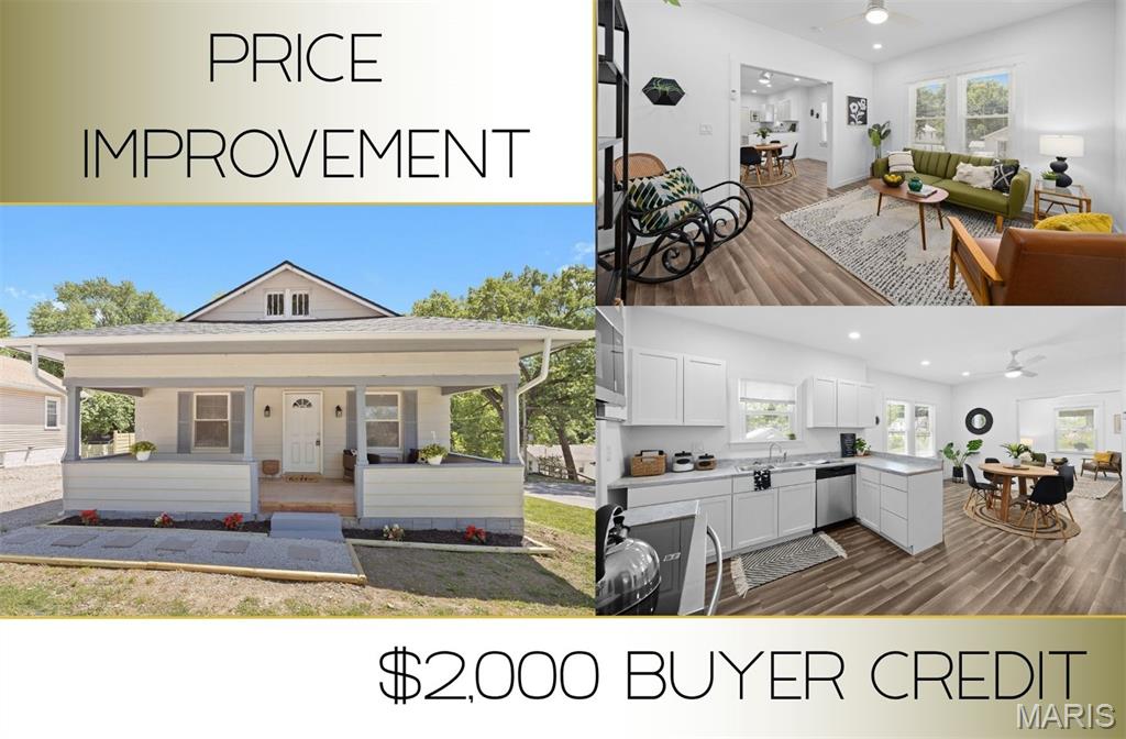 PRICE IMPROVEMENT! Seller is now offering a $2,000 buyer credit that may be applied toward allowable closing costs, prepaids, or other approved buyer expenses.

Welcome home to this beautifully updated 2-bedroom, 1-bath home situated on a peaceful corner lot in a quiet Alton neighborhood. Offering 1,012 square feet of refreshed living space, this charming home blends modern updates with classic comfort.

Relax on the expansive covered front porch that stretches the full width of the home — perfect for morning coffee or quiet evenings outdoors. Inside, you'll find bright, inviting living spaces with a comfortable flow between the living room, dining area, and kitchen. A walk-in pantry provides valuable additional storage and convenience.

The kitchen has been thoughtfully updated with stainless steel appliances, updated cabinetry, countertops, lighting, flooring, and fresh paint throughout, creating a clean and move-in-ready feel.

Out back, enjoy a brand-new deck with stairs leading down to a large patio and parking pad, offering flexibility for a future carport, garage, or additional outdoor living space.

Additional features include a full unfinished walk-up basement with laundry hookups and abundant storage potential. Situated on a 0.16-acre corner lot, this 1951 home offers updated comfort, functional outdoor living, and room to make it your own.