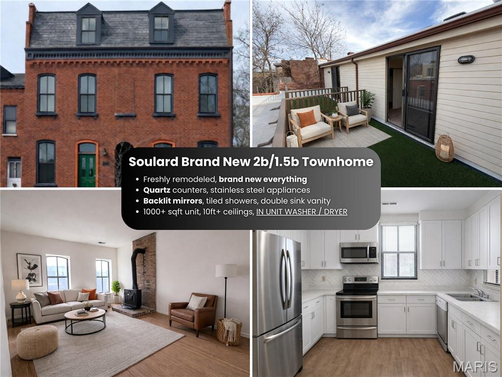 Welcome to 1911 S 11th St, Unit C, a fully renovated 2 bedroom, 1.5 bathroom townhome located in the front building of this Soulard property. This unit has been completely updated from top to bottom, with virtually everything inside being brand new, offering a modern and low-maintenance living experience.

The spacious layout features a massive living room, ideal for both everyday living and entertaining. The kitchen has been fully renovated with quartz countertops, white shaker cabinetry, and stainless steel appliances. Both bathrooms have been updated with modern finishes, including a tiled shower.

This townhome also features a large private deck, providing excellent outdoor space rarely found in similar units. Additional features include in-unit laundry and the option for extra storage space in the basement.

Located in the heart of Soulard, residents enjoy close proximity to some of St. Louis’ most popular restaurants, bars, and attractions.

Water, sewer, and trash service are included in the rent. Tenant is responsible for electric, gas, and internet.

Minimum requirements include a 675 credit score, income of at least three times the monthly rent, and a clean background. Application fee is $50 per applicant and the security deposit is $1,500.

Property is scheduled to be available September 1st! Contact listing agent to schedule a tour.
*Some photos are AI renders but they are very similar to how the space will look*